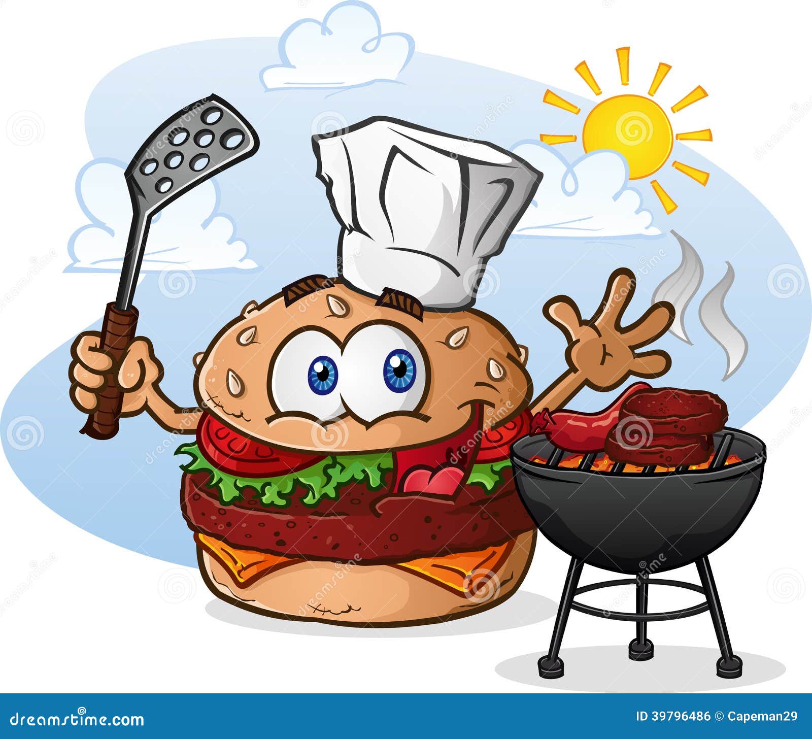 Personaje De Dibujos Animados Del Cheeseburger De La Hamburguesa Que Asa a  La Parrilla Con Un Cocinero Hat Ilustración del Vector - Ilustración de  comida, emparedado: 39796486