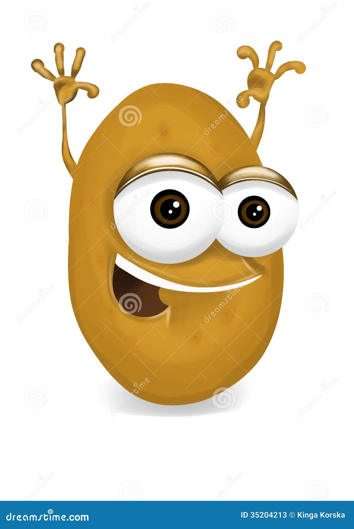 personaje de dibujos animados feliz de la patata que ríe con los brazos