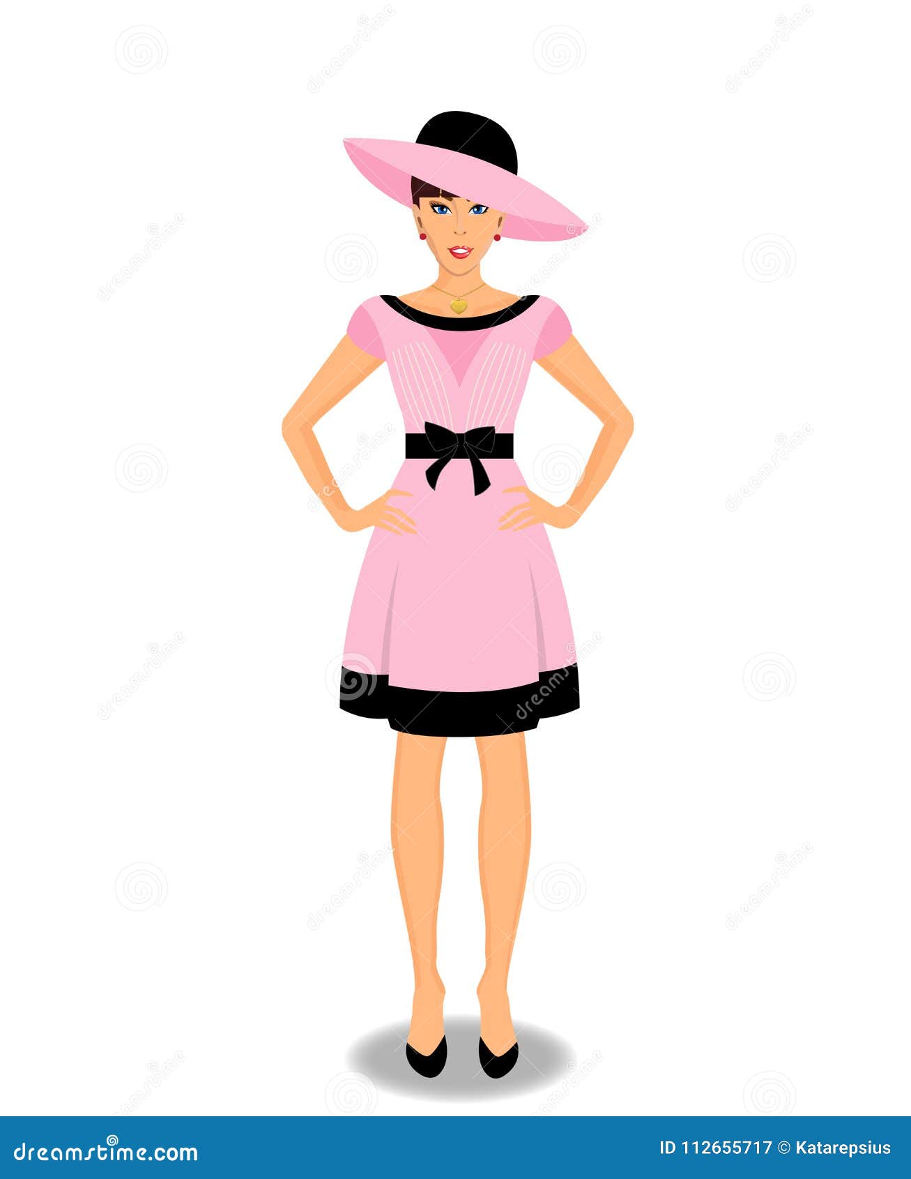 Personaje De Dibujos Animados De La Mujer Joven Que Lleva El Vestido Rosado  Ilustración del Vector - Ilustración de alineada, morena: 112655717
