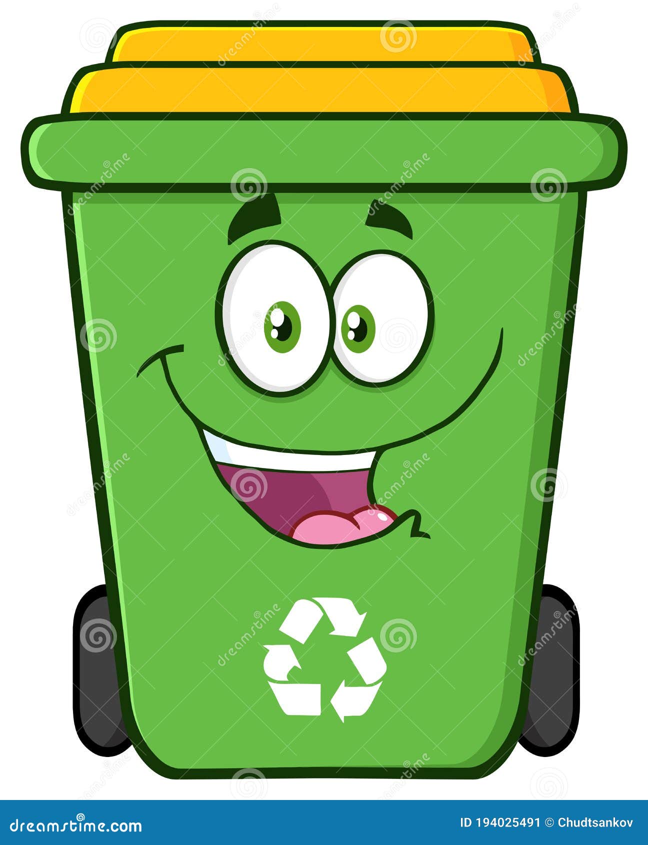 Personaje De Dibujos Animados De La Papelera De Reciclaje Verde Feliz Stock  de ilustración - Ilustración de feliz, historieta: 194025491