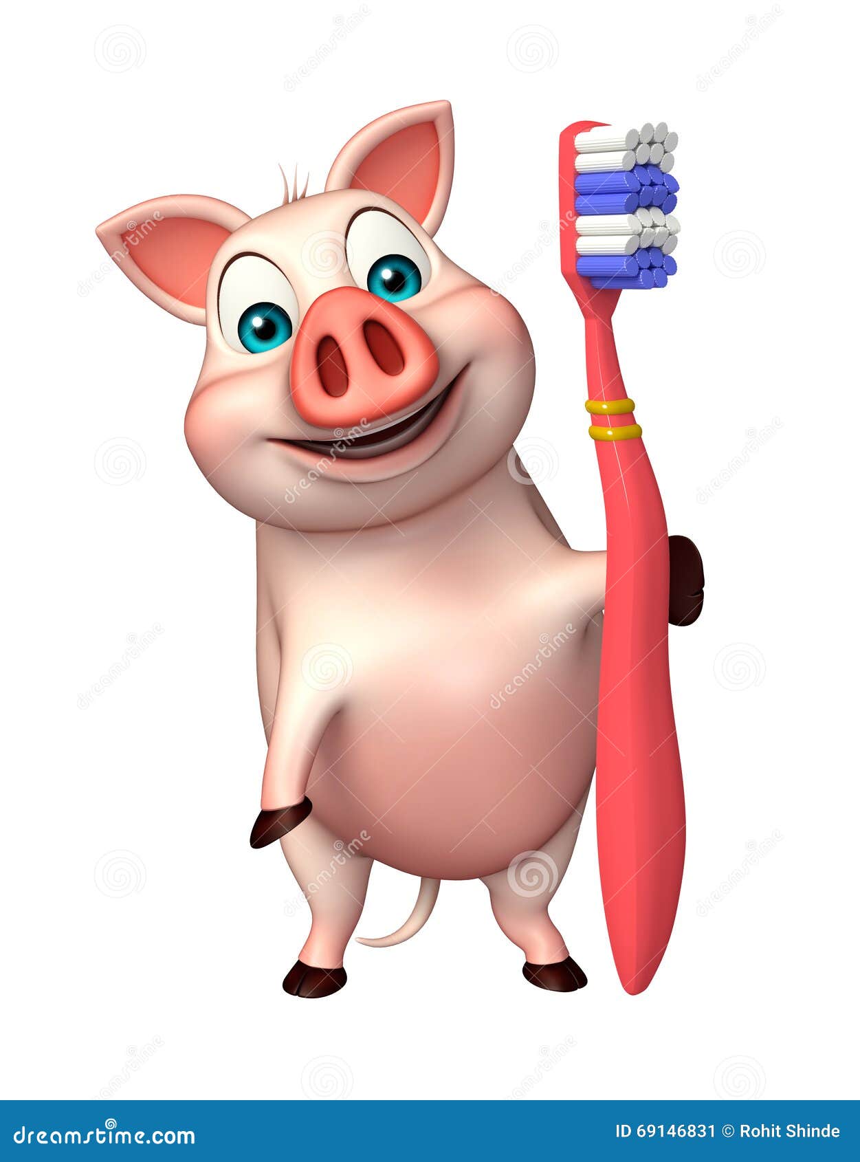 Personaje De Dibujos Animados Lindo Del Cerdo Con El Cepillo De Dientes  Stock de ilustración - Ilustración de boca, salud: 69146831