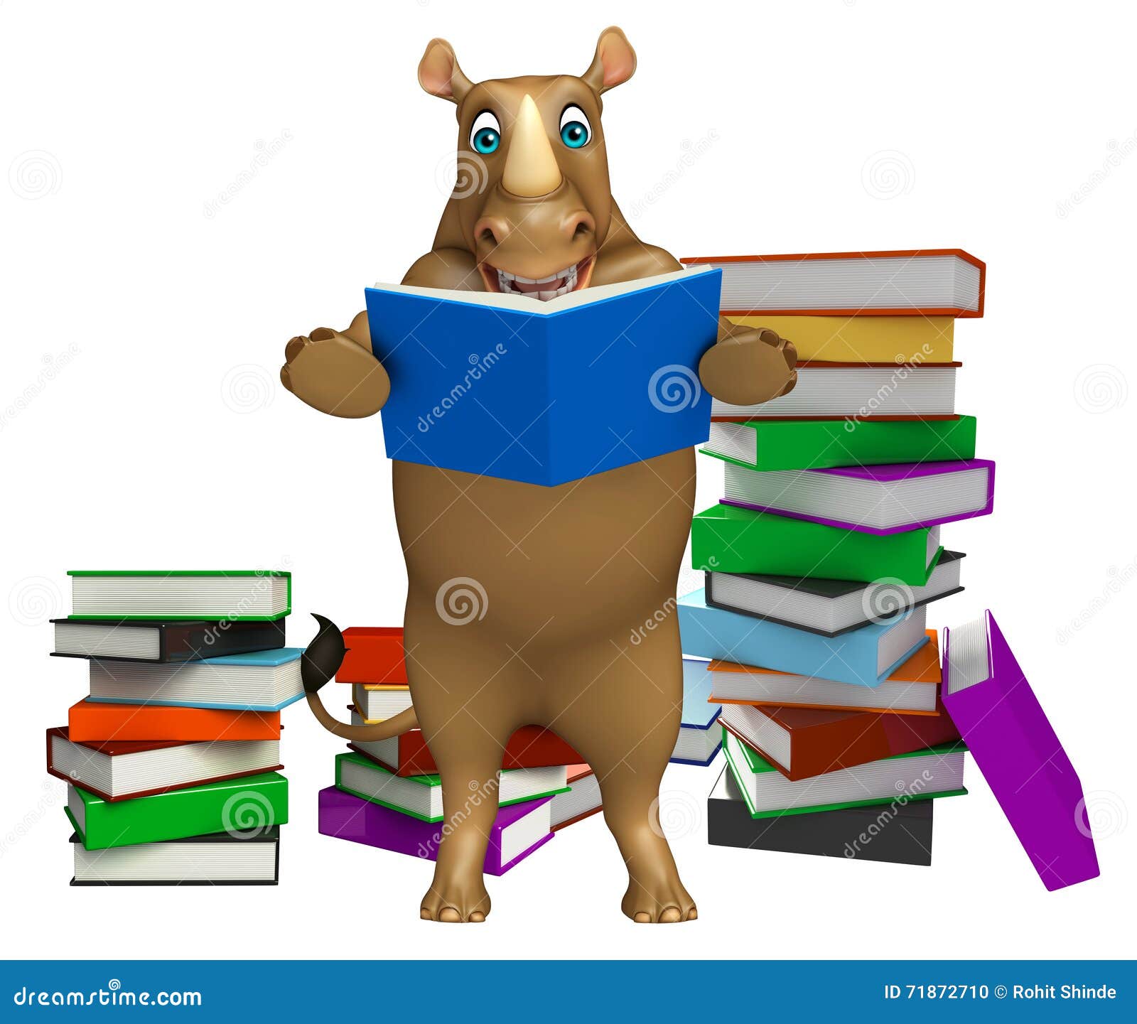 Personaje De Dibujos Animados Lindo Del Rinoceronte Con Los Libros Stock De Ilustracion Ilustracion De Aprenda Biblioteca 71872710