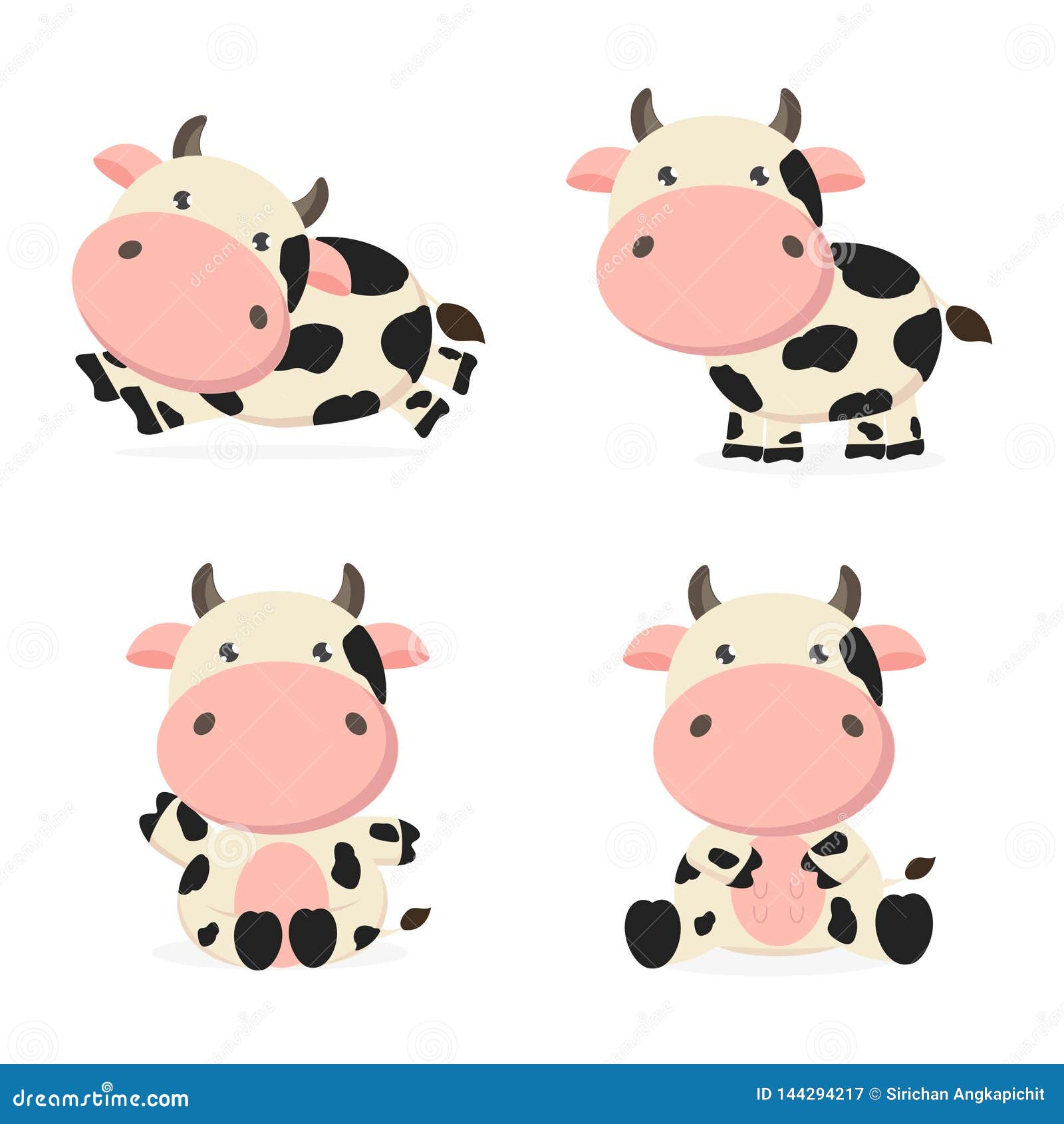 Ilustración de personaje de dibujos animados lindo vaca