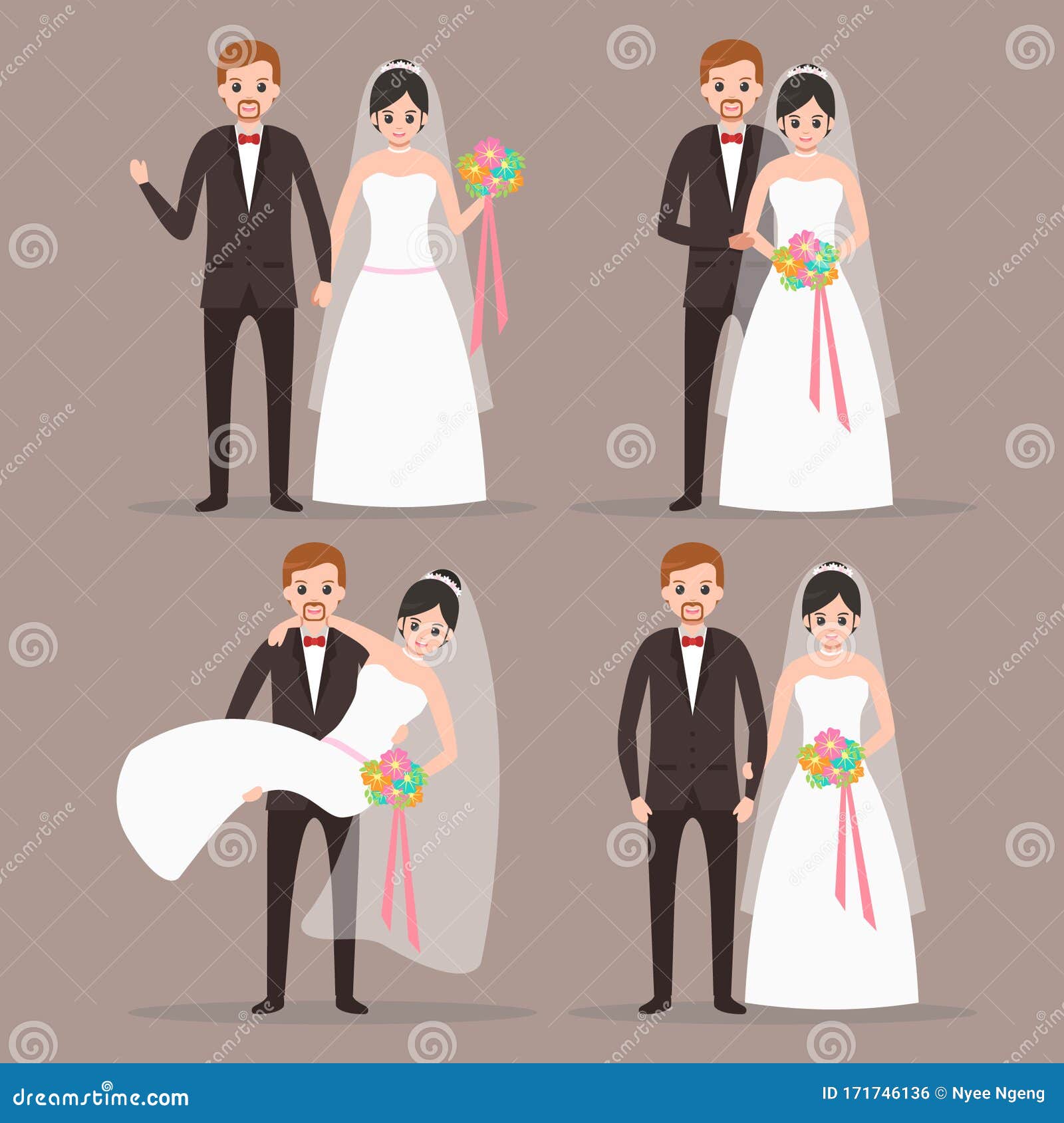 Personaje De Dibujos Animados De Pareja De Novias Y Novios Con Muchas Poses  Vector Ilustración del Vector - Ilustración de invitar, mujer: 171746136