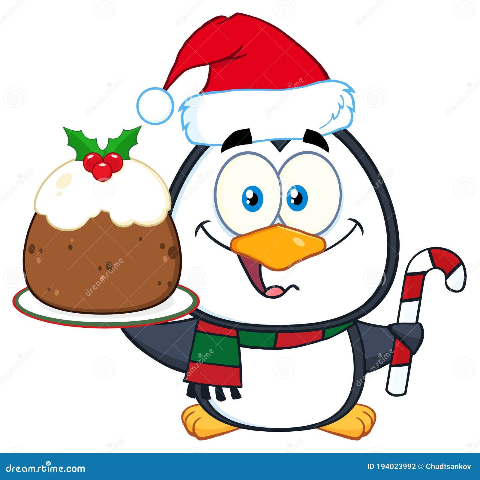 Personaje De Dibujos Animados De Pingüino Adorable Con Ropa De Cama De  Navidad Y Caramelo De Caramelo Stock de ilustración - Ilustración de  vector, bebé: 194023992