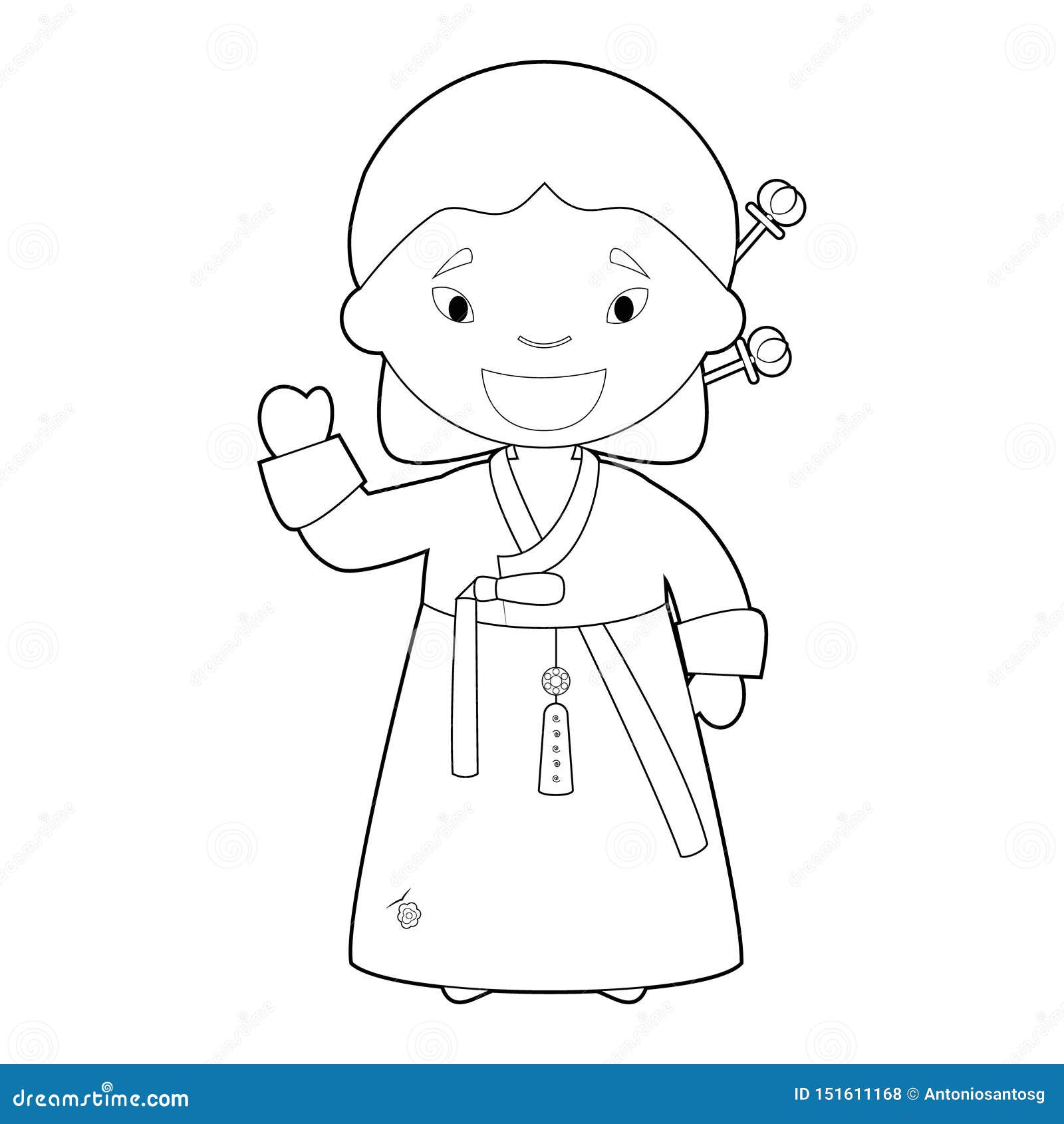 Personaje De Dibujos Animados Que Colorea Fácil De La Corea Del Sur Vestido  De La Manera Tradicional Con El Hanbok Ilustraci?n De Ilustración del  Vector - Ilustración de desgaste, ropas: 151611168