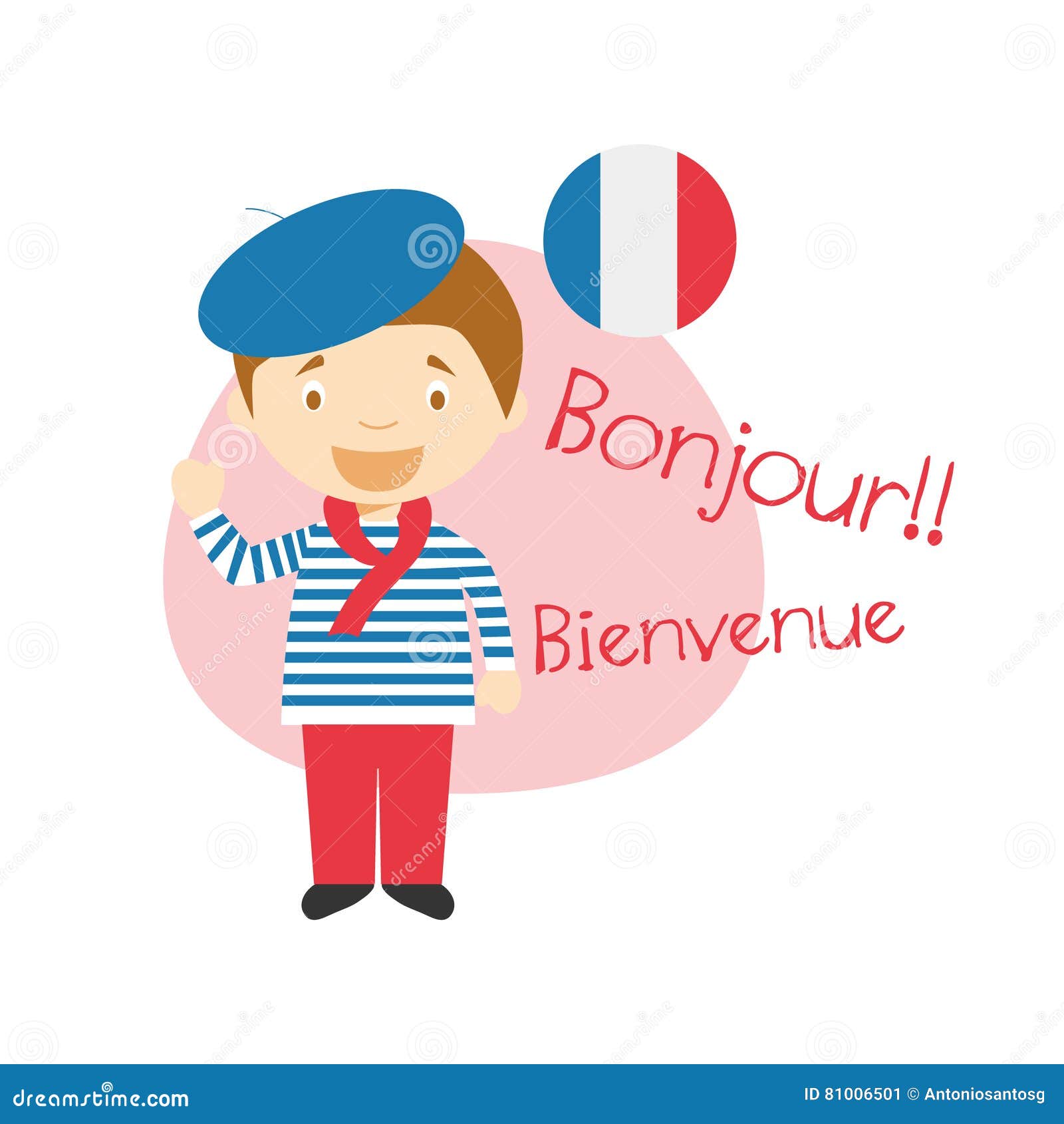Personaje De Dibujos Animados Que Dice Hola Y La Recepción En Francés  Ilustración del Vector - Ilustración de reciba, vacaciones: 81006501