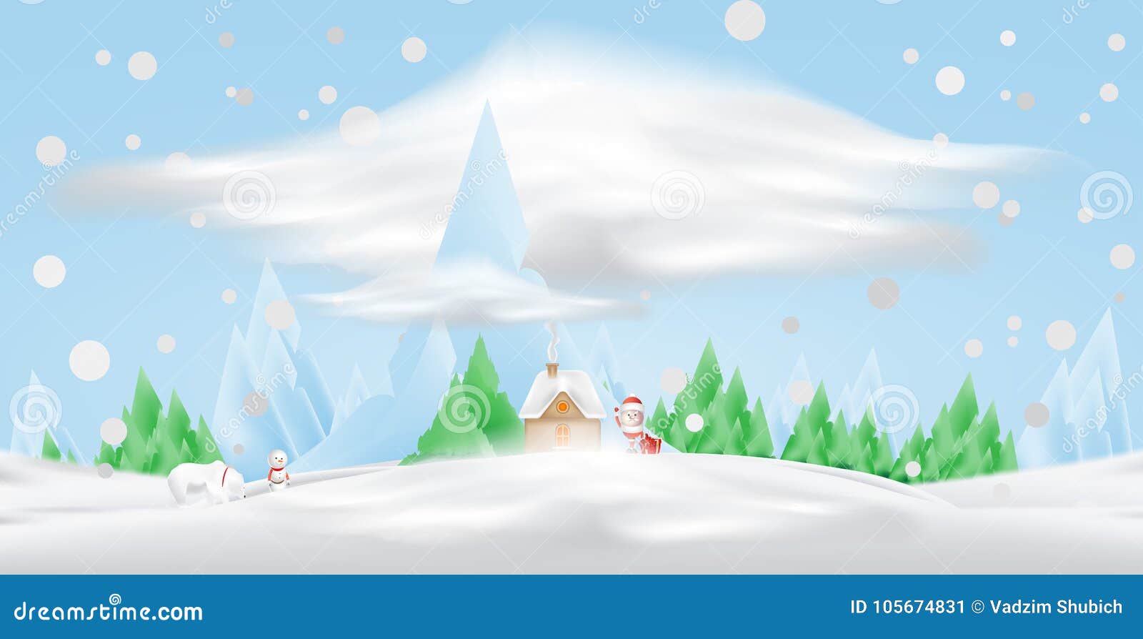 Personaje De Dibujos Animados Santa Claus Y Casa En La Nieve Ilustración  del Vector - Ilustración de nuevo, bosque: 105674831