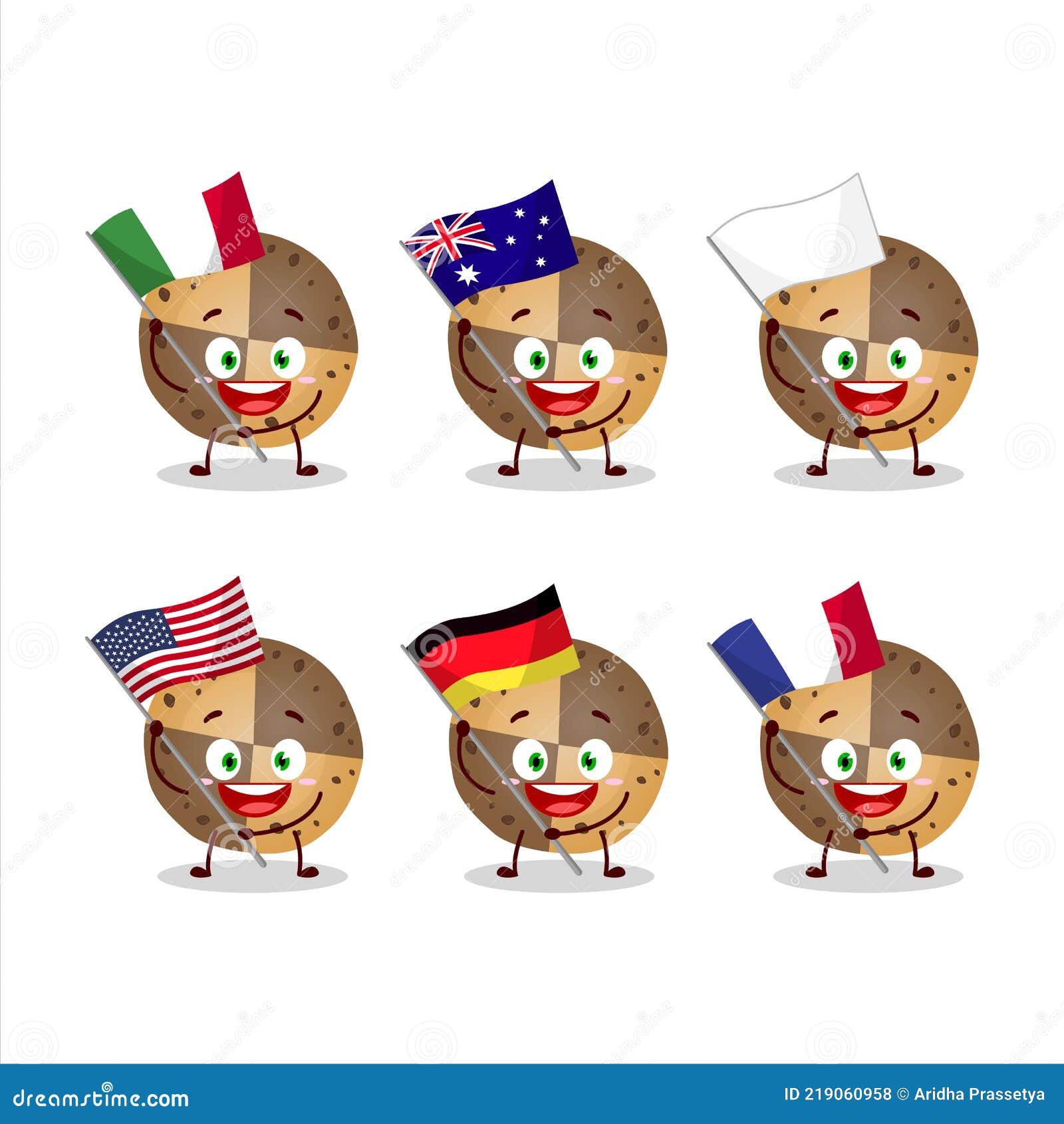 Personaje De Dibujos Animados Traer Las Banderas De Varios Países  Ilustración del Vector - Ilustración de cristmastide, galleta: 219060958
