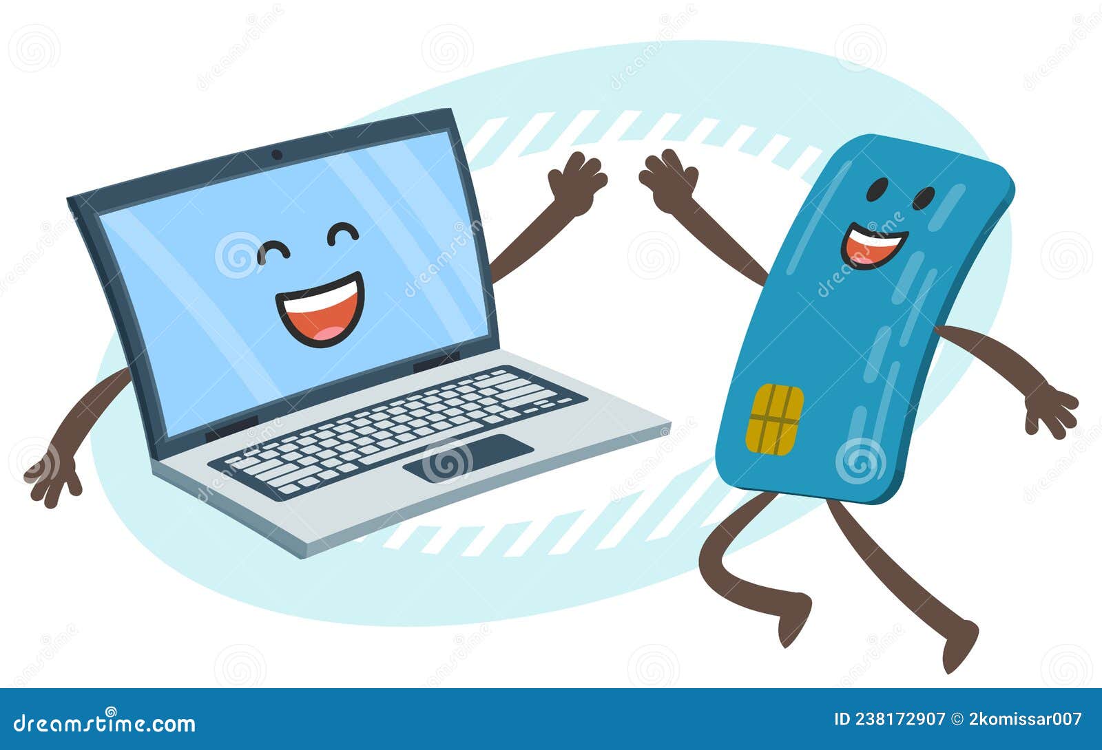 Personaje De La Laptop De Dibujos Animados Y Personaje De La Tarjeta De  Crédito Que Da Más De Cinco. Pagos Electrónicos Ilustración del Vector -  Ilustración de ordenador, hola: 238172907