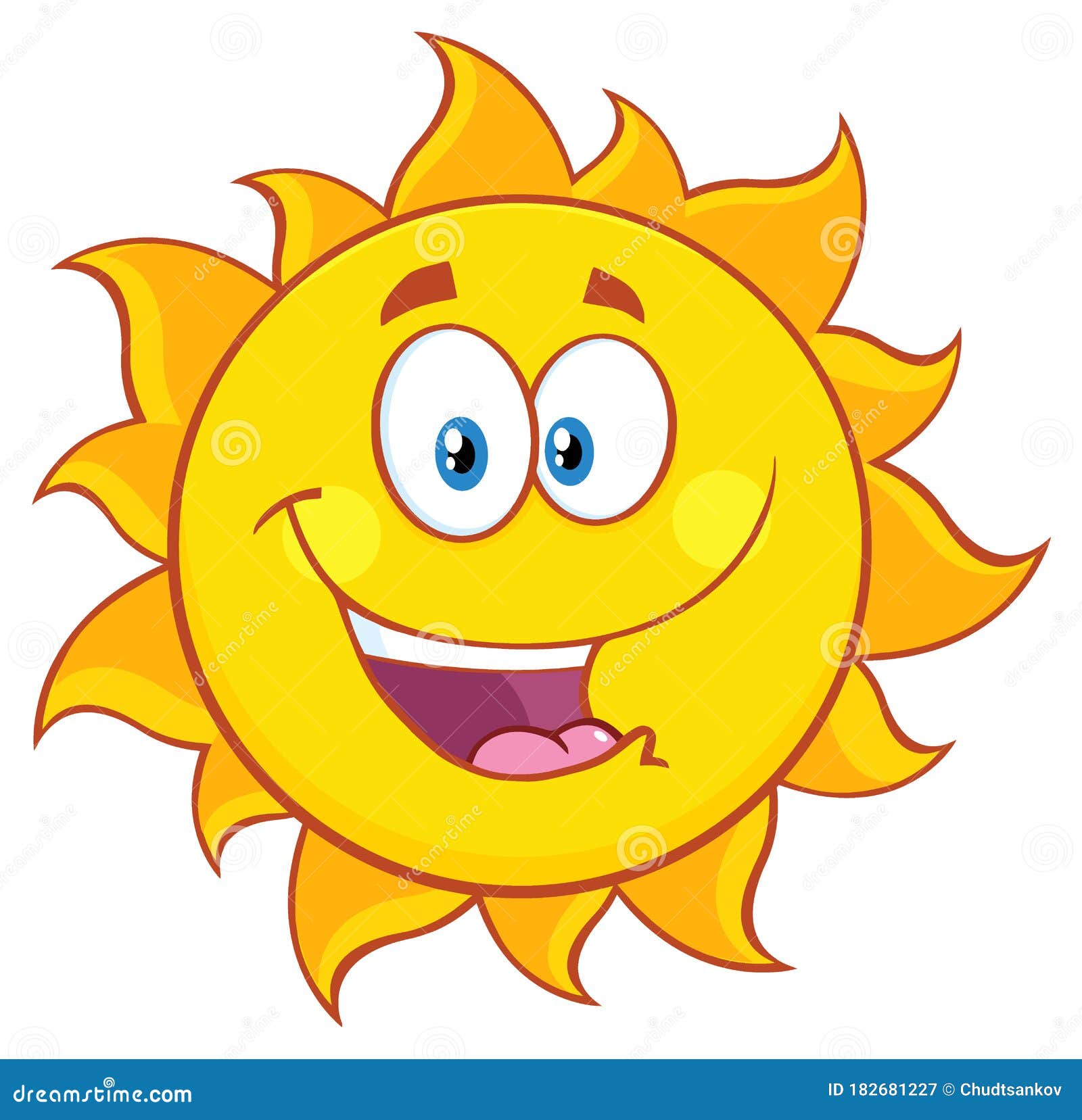 Personaje De La Mascota Del Dibujo Animado Del Sol Feliz. Ilustración del  Vector - Ilustración de sunbeam, cara: 182681227