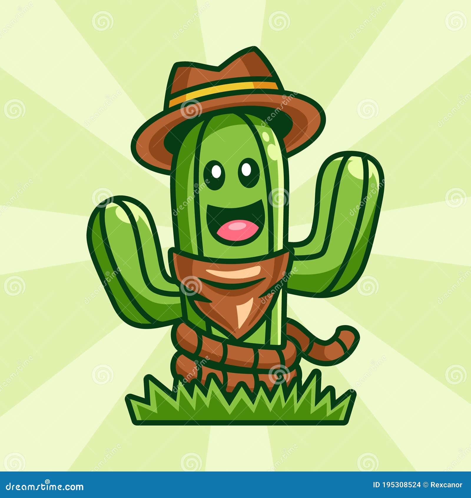 Personaje De Mascota De Caricatura De Cactus Cowboy Sonriente Ilustración del Vector - Ilustración de desierto: 195308524