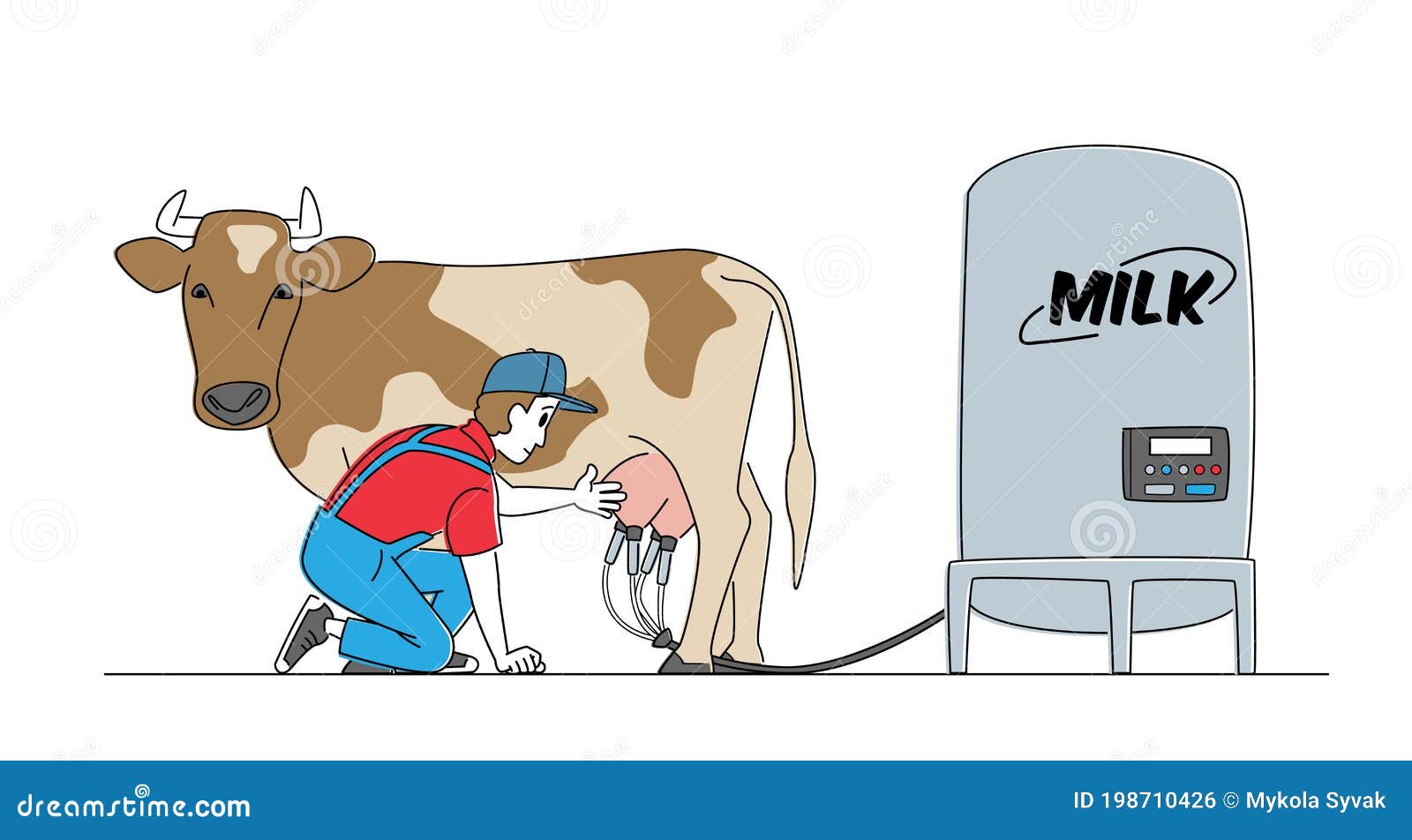 Personaje De Milkmaid En Uniforme Presentando Máquina Automática Para Ordeñar  Vacas Producción De Agricultura Para Agricultores D Ilustración del Vector  - Ilustración de granja, hombre: 198710426