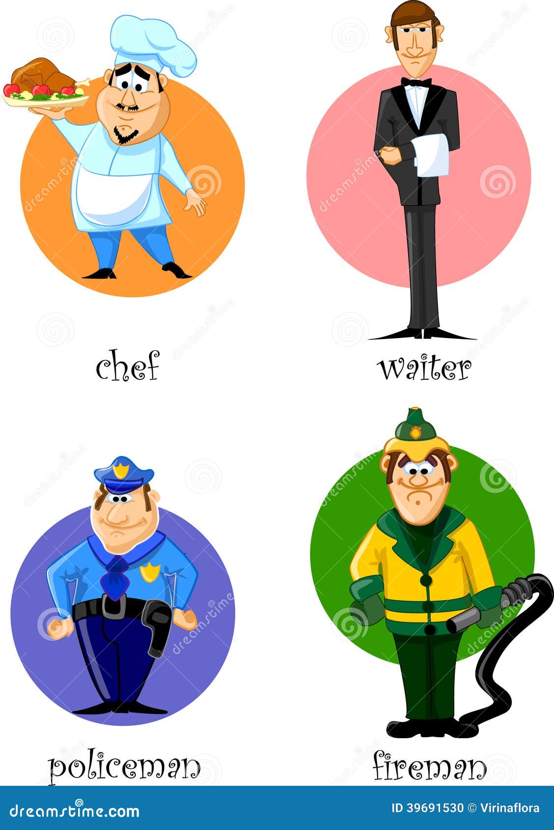 Personaje de dibujos animados cocinero policía bombero wai vector ilustración carta humana ilustración 3969530