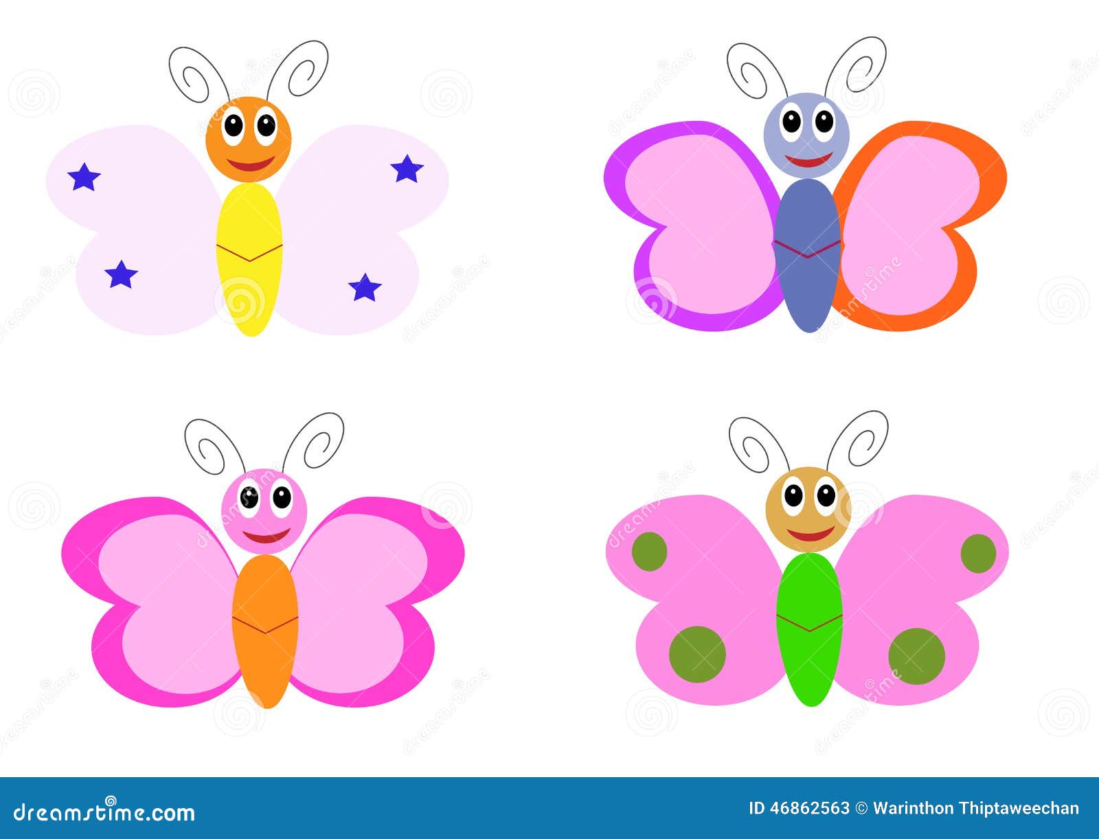Personajes De Dibujos Animados De La Mariposa Ilustración del Vector -  Ilustración de conjunto, color: 46862563