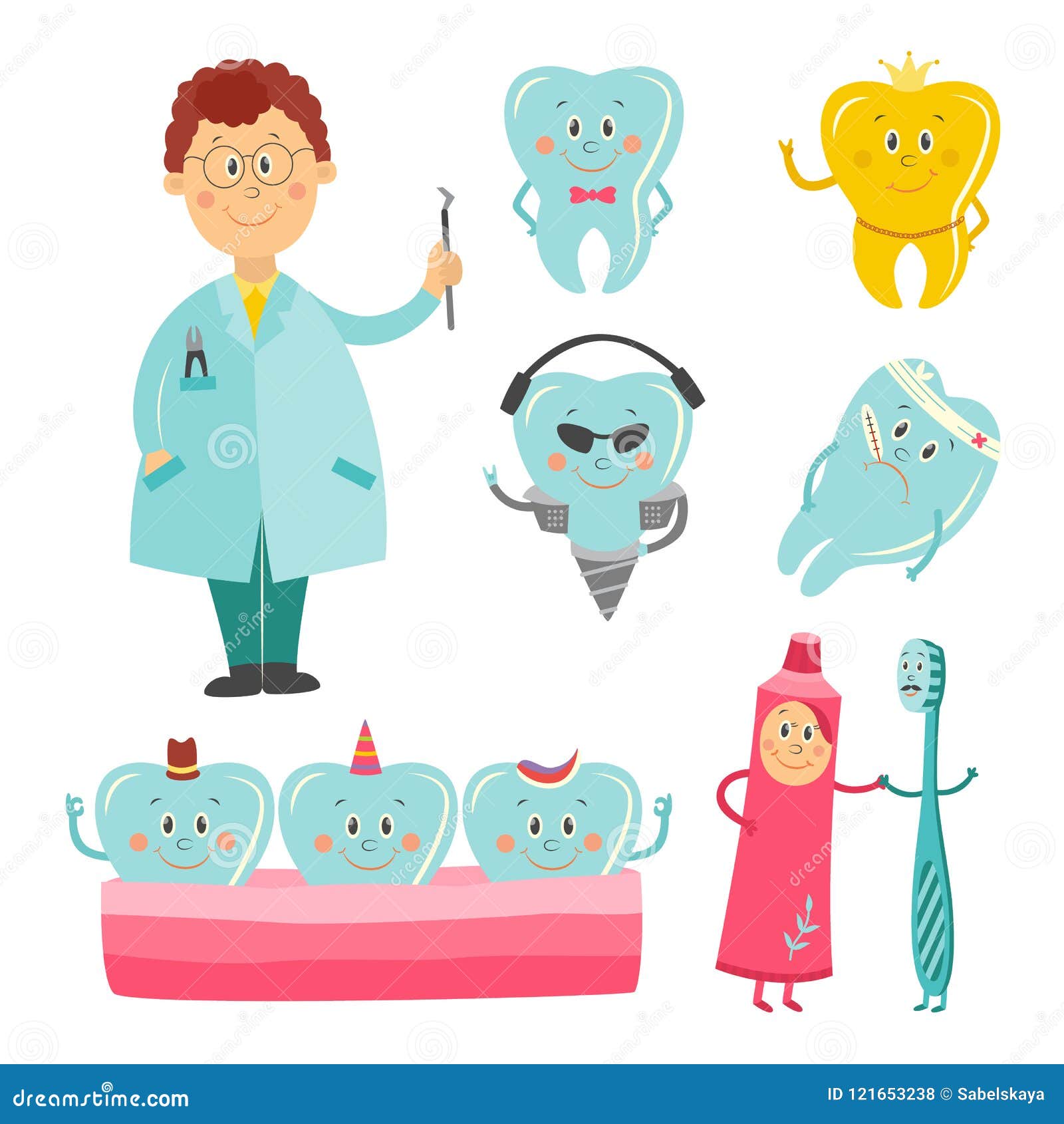 Personajes De Dibujos Animados Dentales De La Atención Sanitaria Y De La  Odontología Fijados Ilustración del Vector - Ilustración de esmalte, sano:  121653238