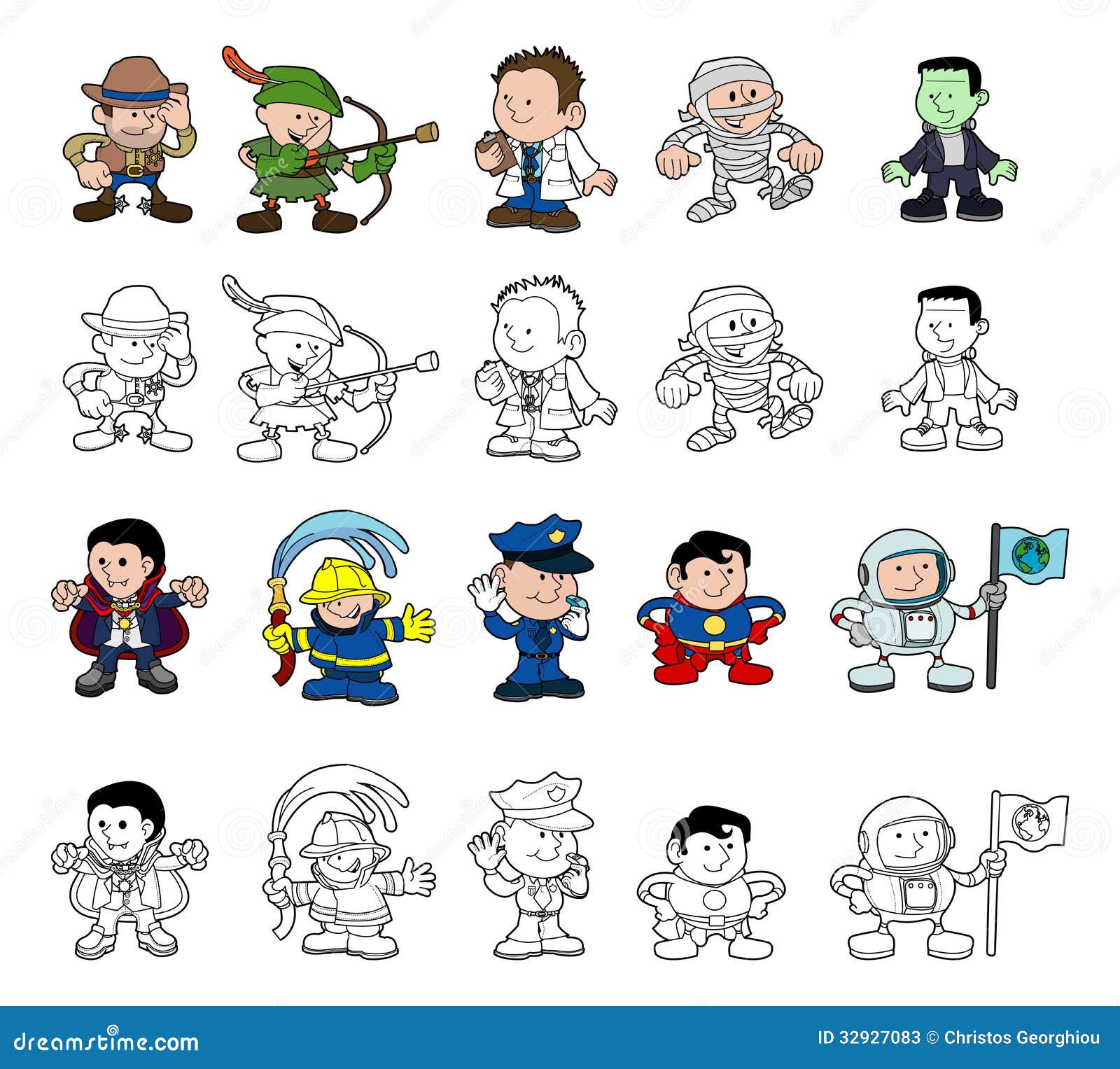 Personajes De Dibujos Animados Fijados Ilustración del Vector - Ilustración  de momia, médico: 32927083