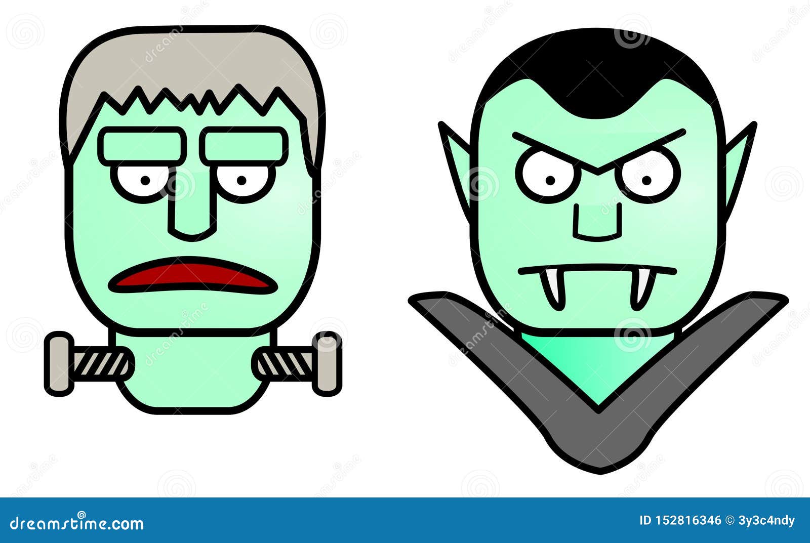 Personajes De Dibujos Animados De Halloween: Frankenstein Y Vector De  Drácula Foto de archivo - Ilustración de colmillos, imagen: 152816346