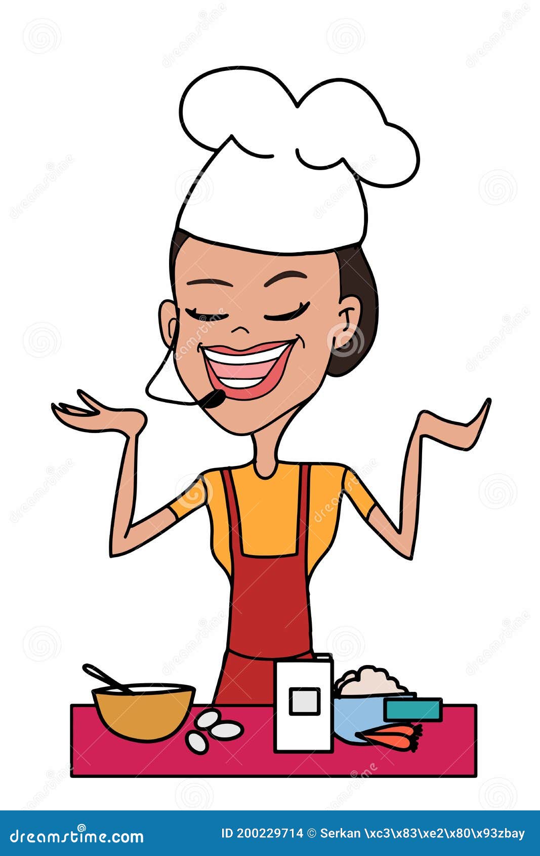 Personajes De Dibujos Animados Mujer Chef Cocinando En La Cocina En  Televisión O Programa En Línea Stock de ilustración - Ilustración de  alimento, aislado: 200229714