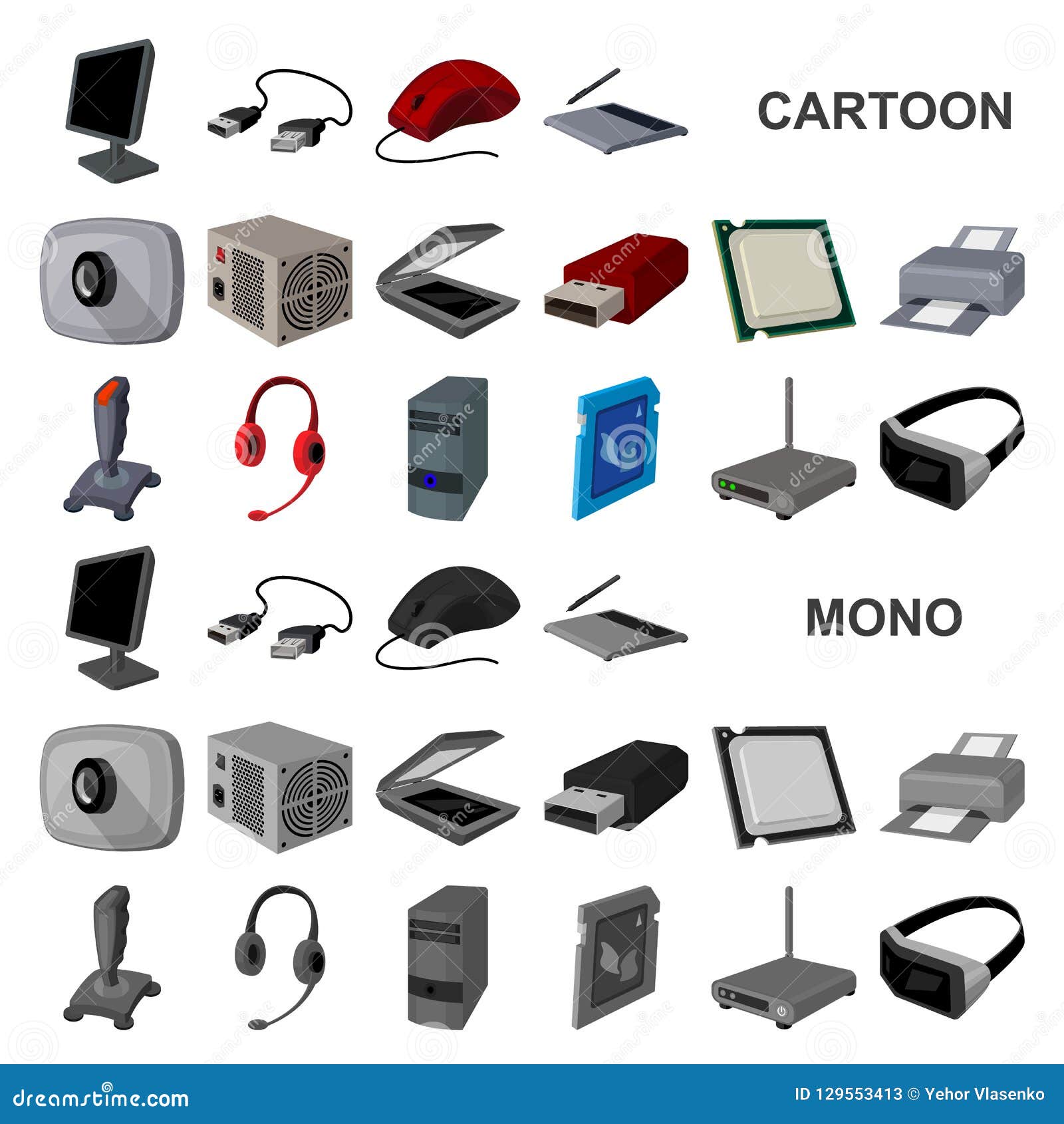 Personal Computer Cartoon Icons in Set Collection for Design. Equipment ...