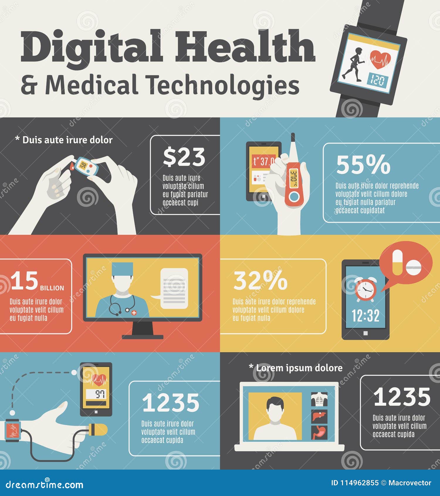 Digital health gadgets flat poster Royalty Free Vector Image