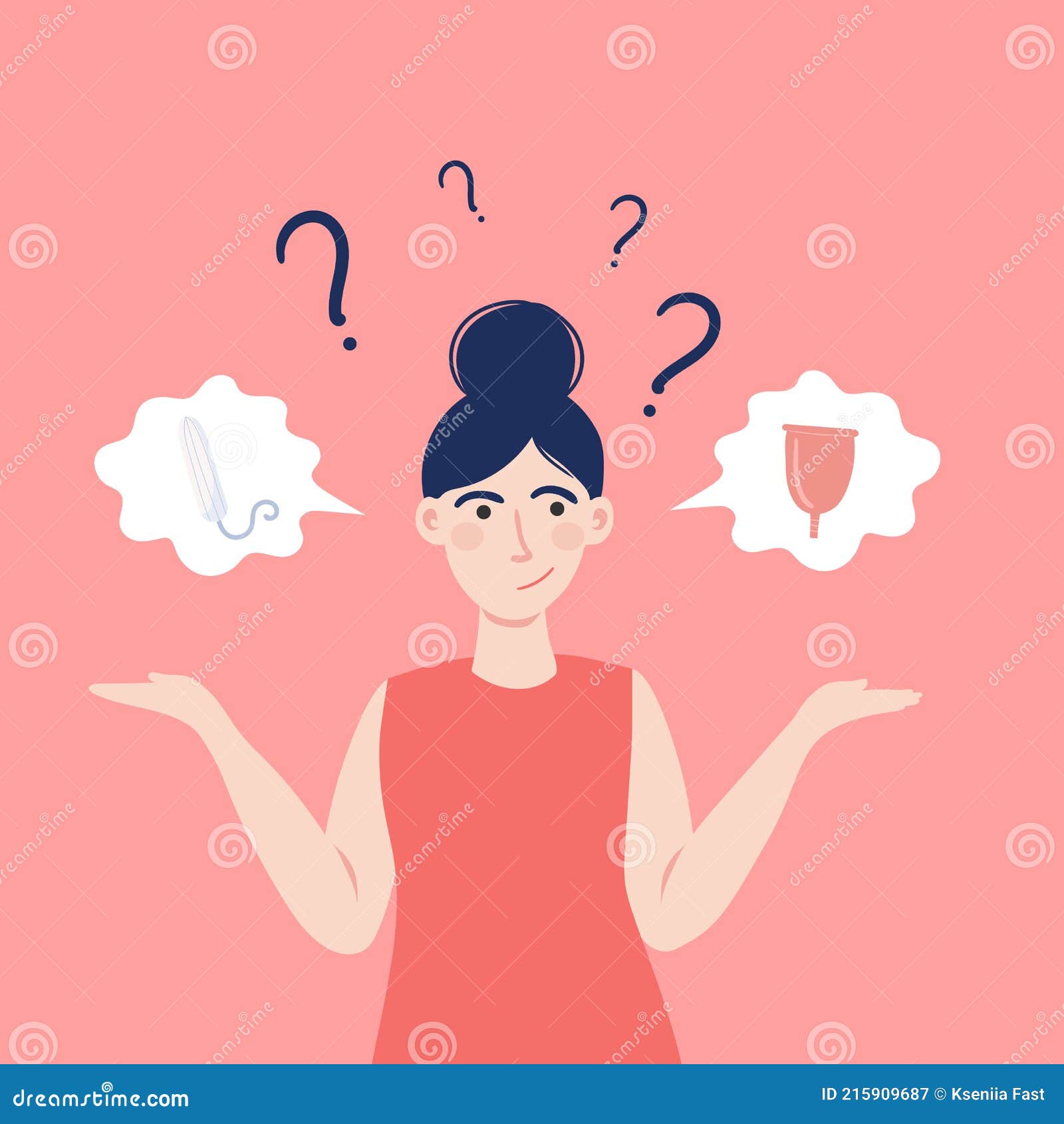 Personal Feminine Hygiene Concepts. Woman Choosing Sanitary Pad, Tampon and  Menstrual Cup. Vector Flat Cartoon. Stock Vector - Illustration of girl,  hygiene: 215909687