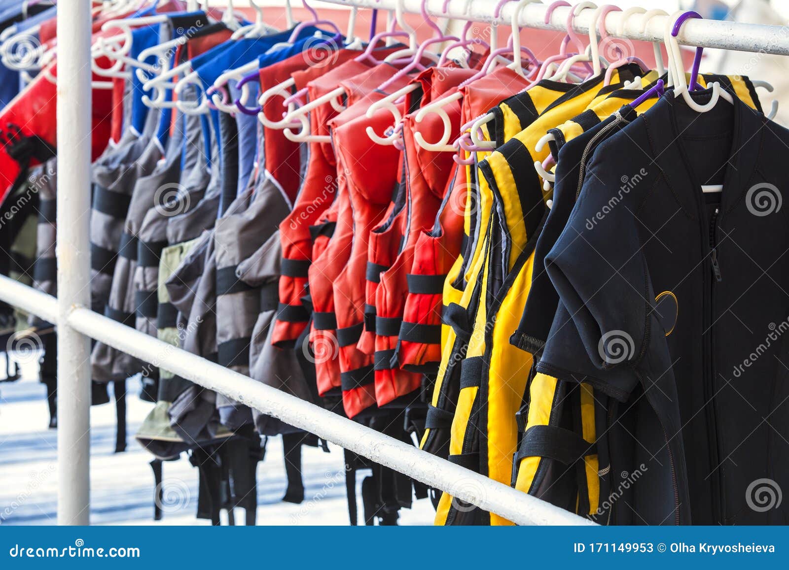 Personal Flotation Device As a Life Jacket in Store. Many Bright Life ...