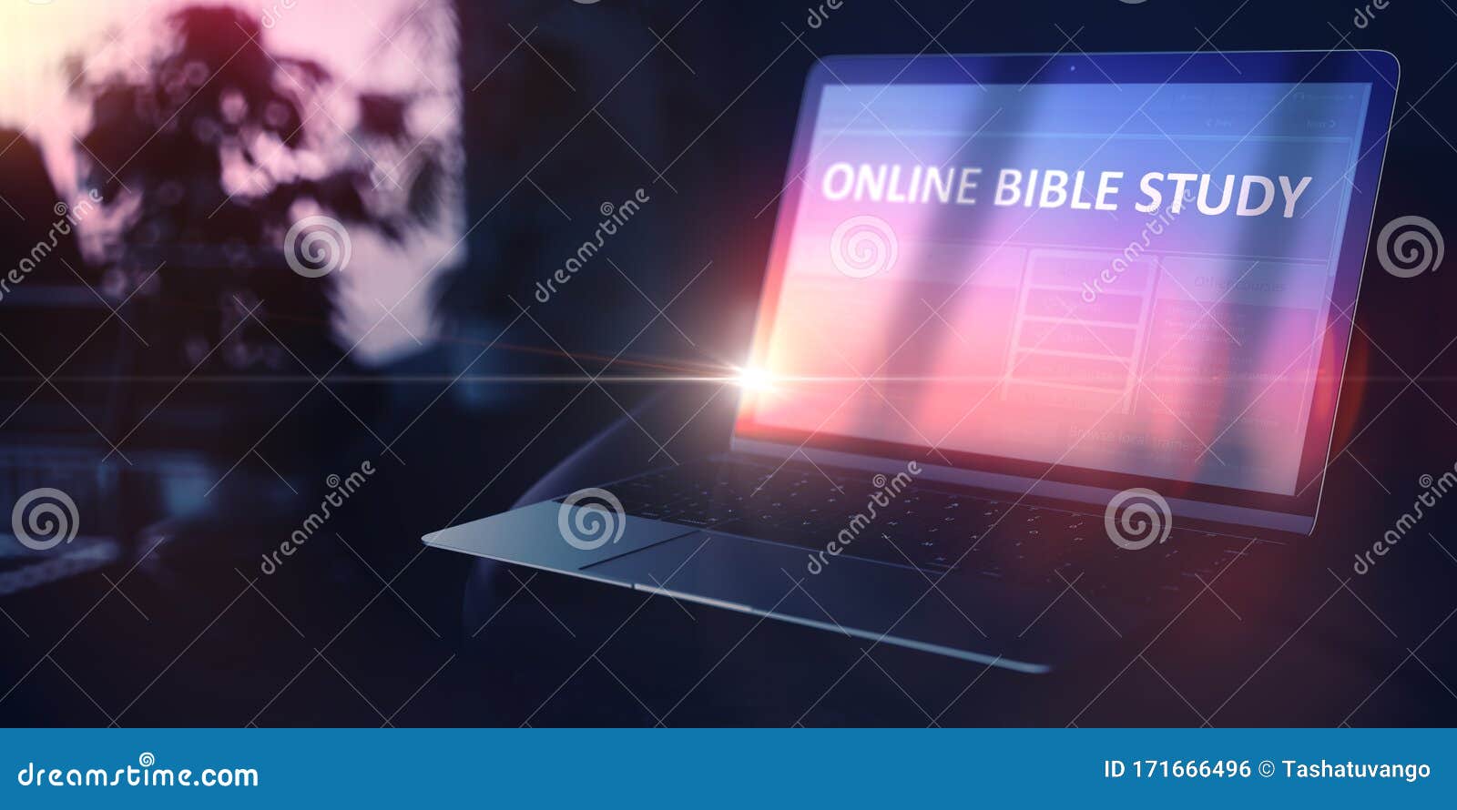 personal growth concept. online bible study on laptop. 3d.