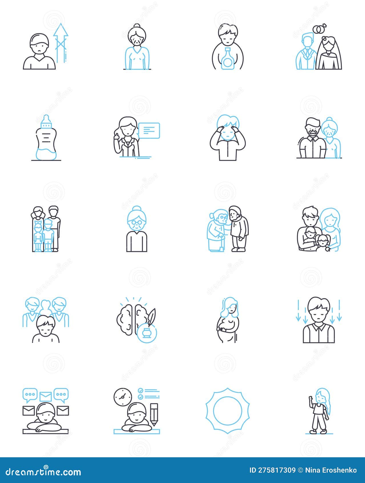 personal growth linear icons set. evolution, development, transformation, progress, resilience, self-awareness