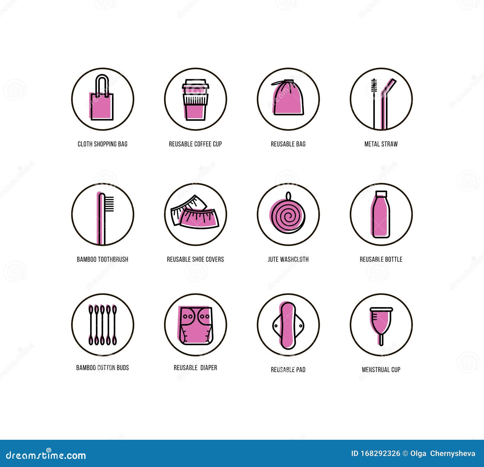 Personal Hygiene Items and Life without Plastic Vector Icons Set Stock