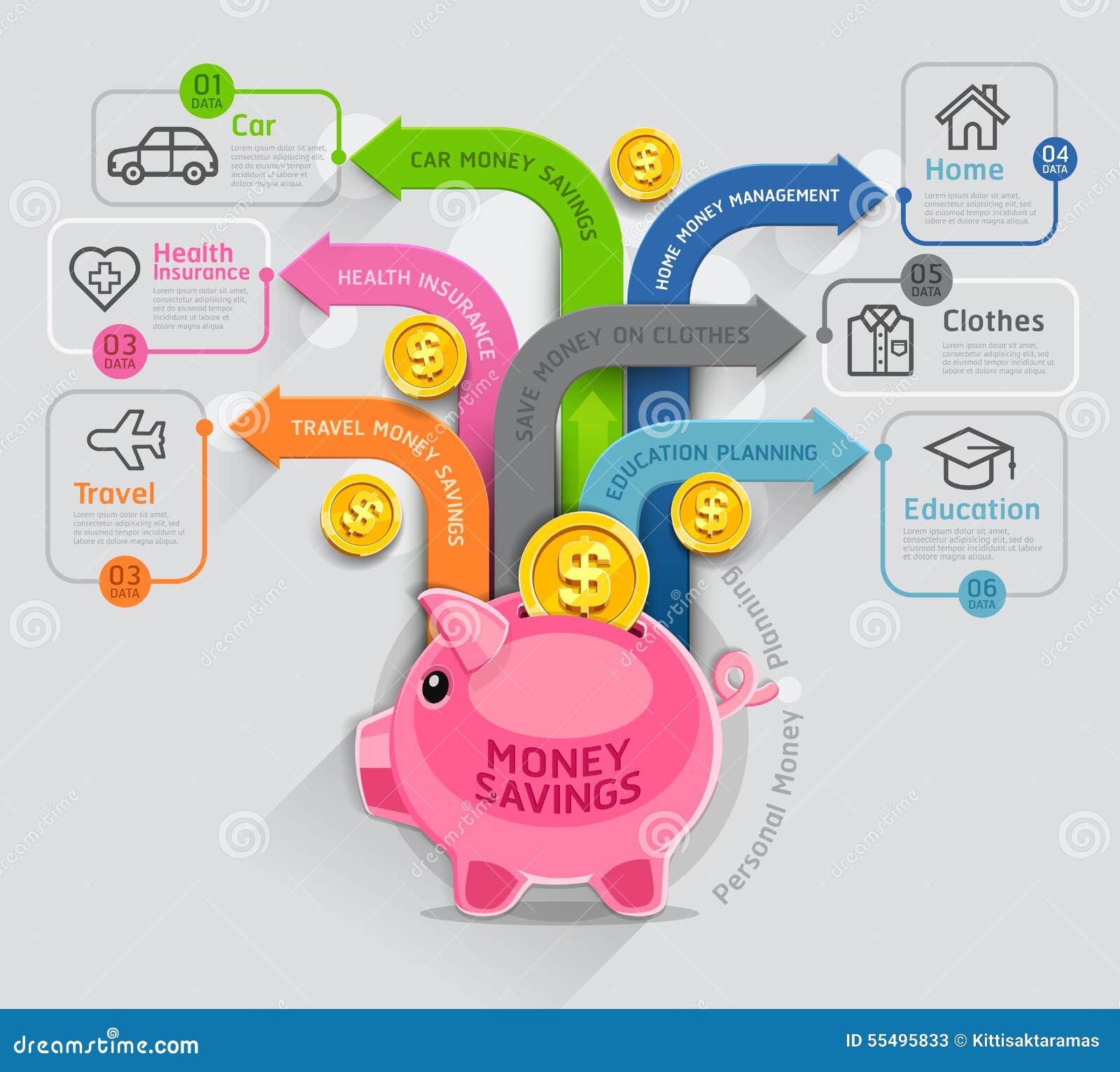 personal money planning infographics template stock vector
