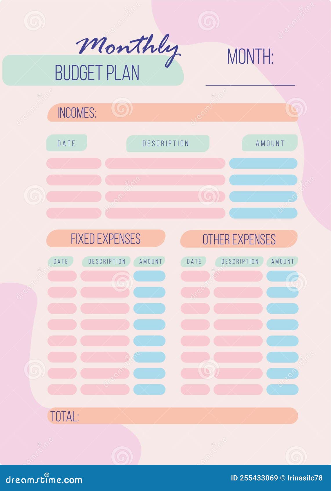 Personal Monthly Budget Planner In A4 Format Stock Vector personal-monthly-budget-planner-in-a4-format-stock-vector