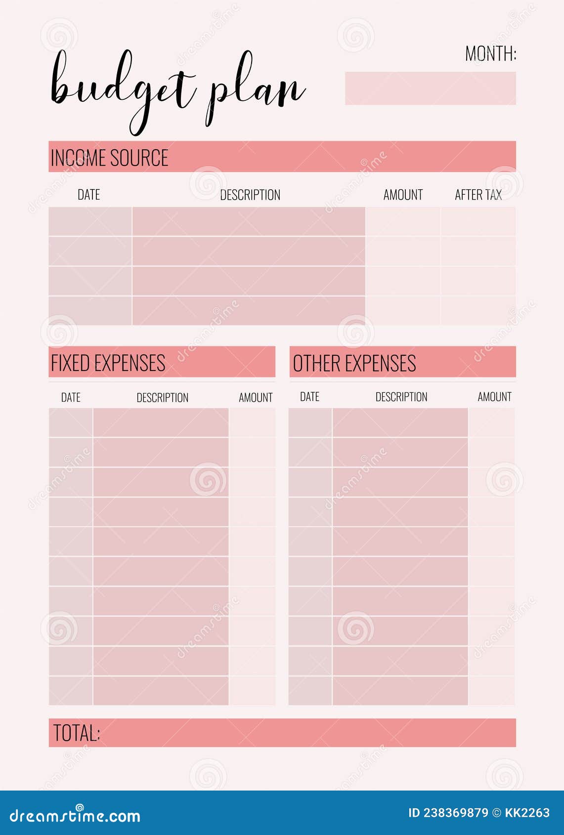 Personal Monthly Budget Planner Stock Vector - Illustration of