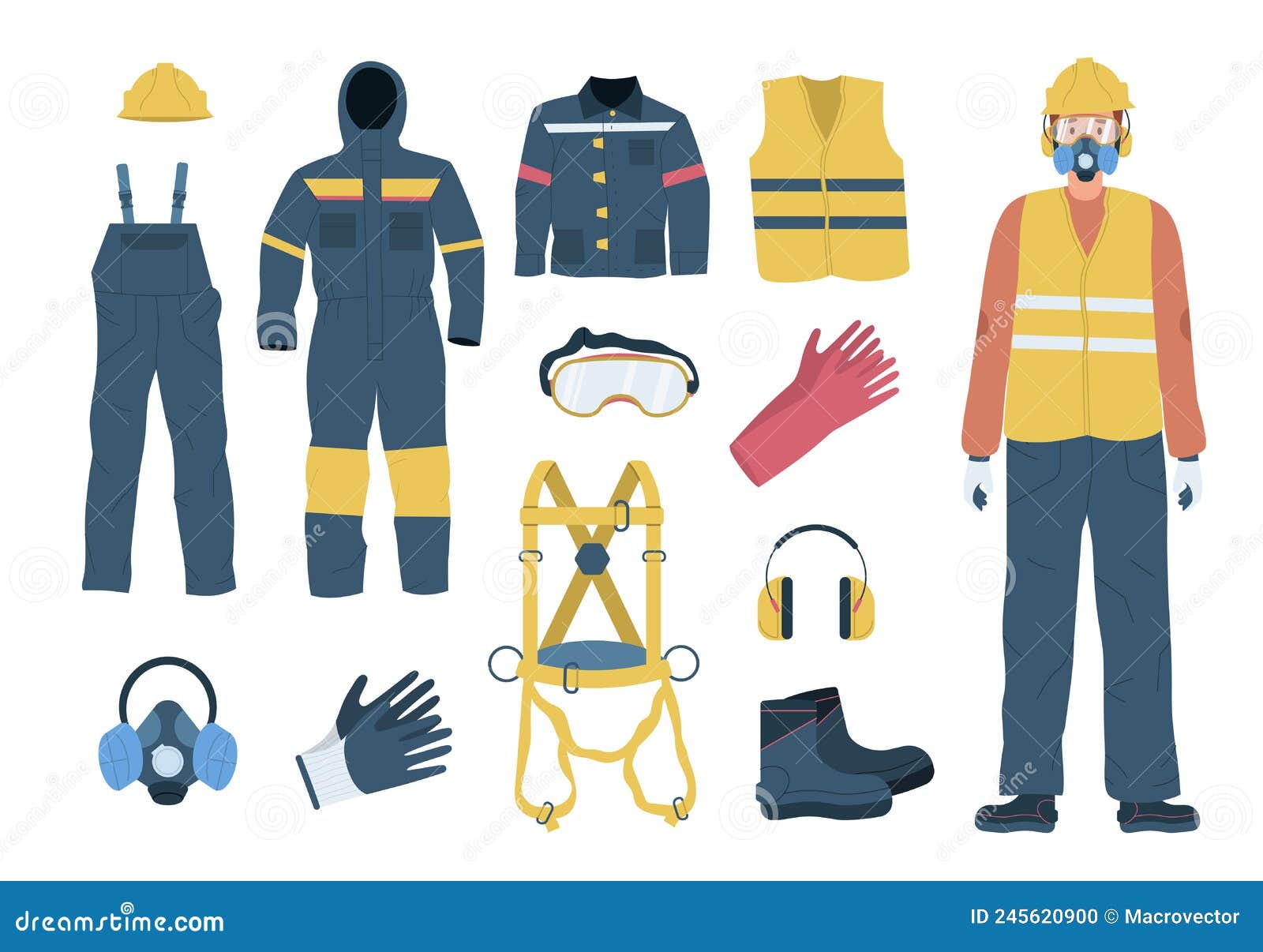 Personal Protective Equipment Set Stock Vector - Illustration of helmet ...