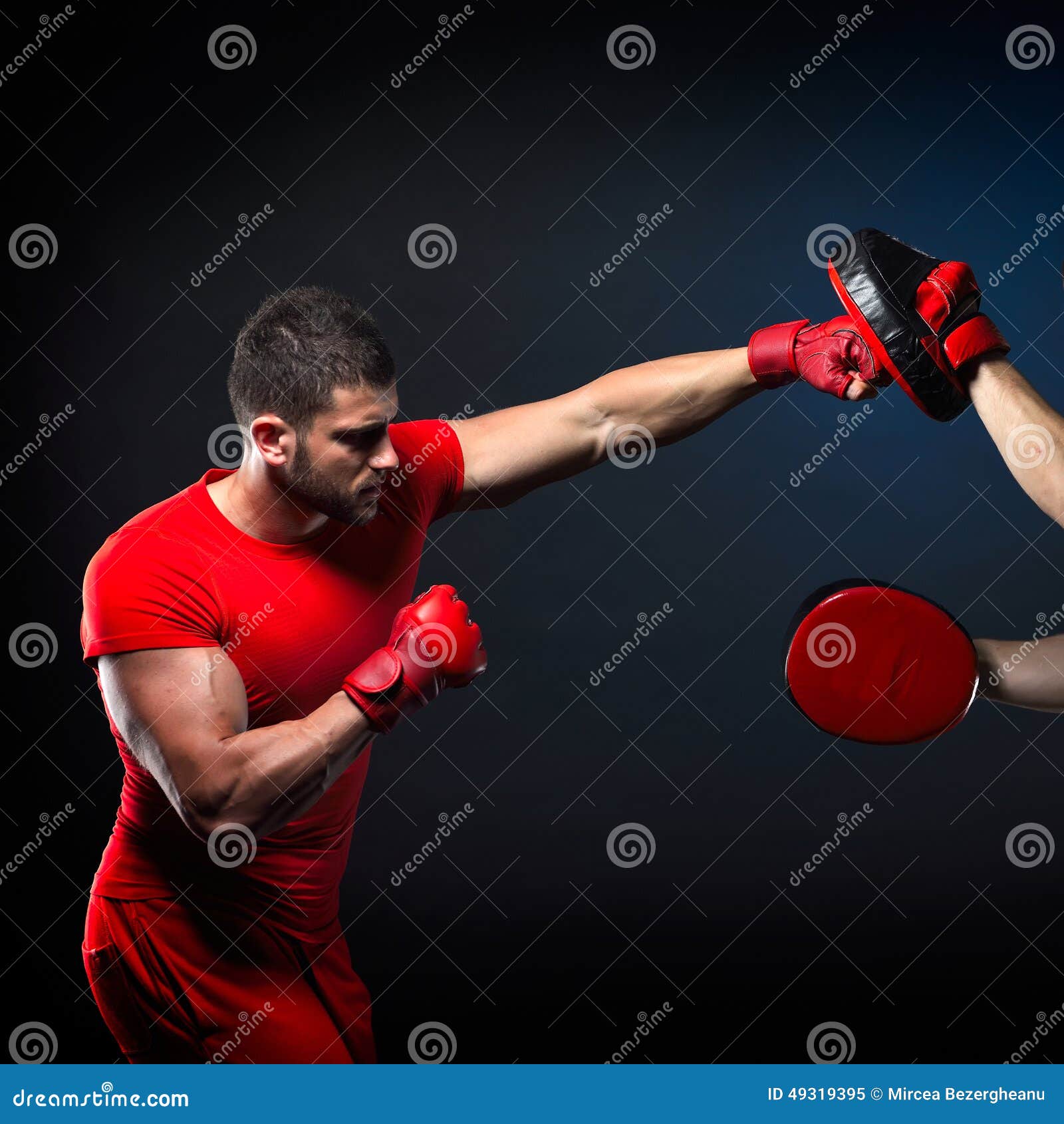 Personal Trainer Man Coach And Man Exercising Boxing Stock