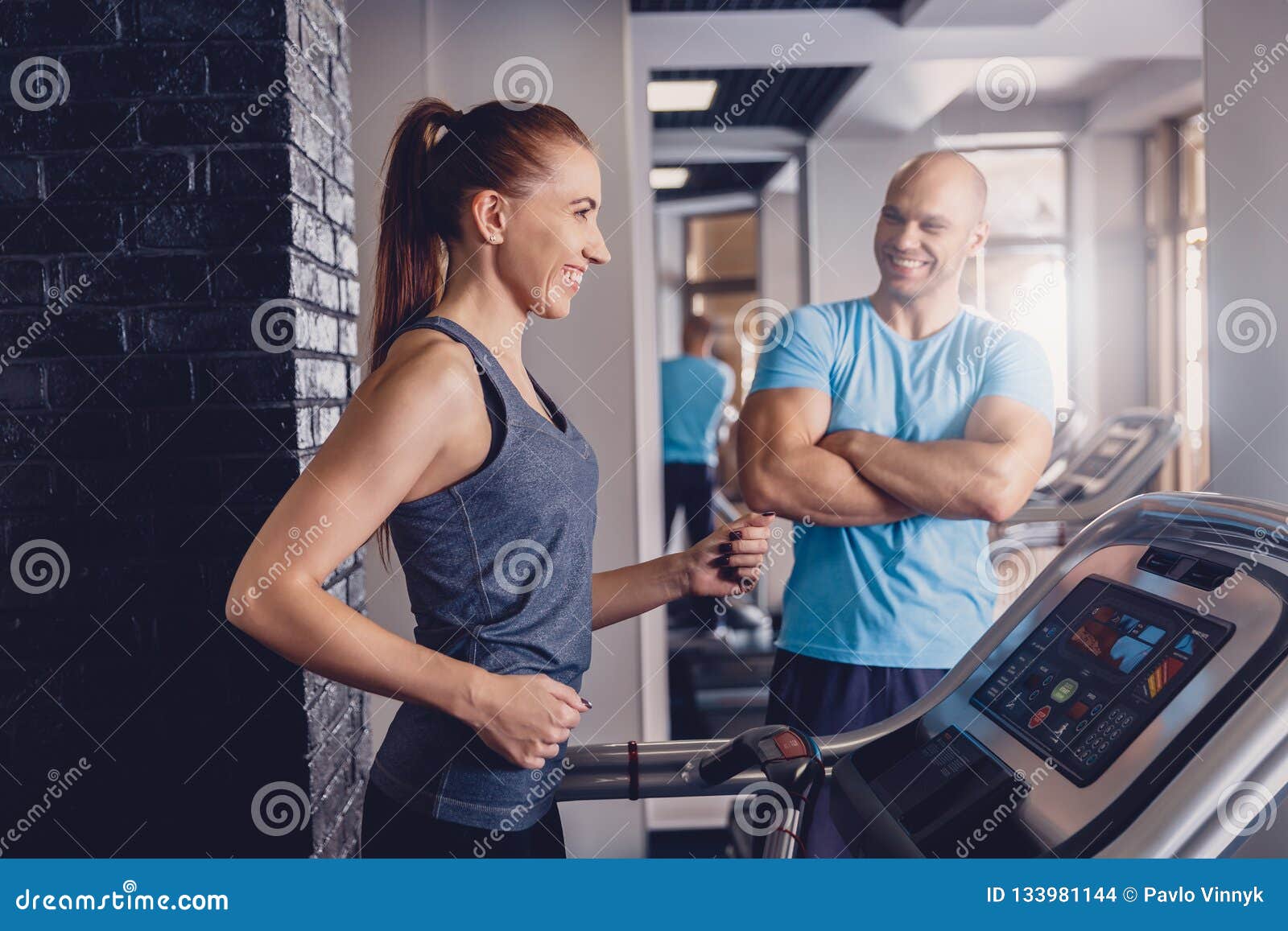 Personal Training With A Trainer On A Treadmill Stock Photo Image Of
