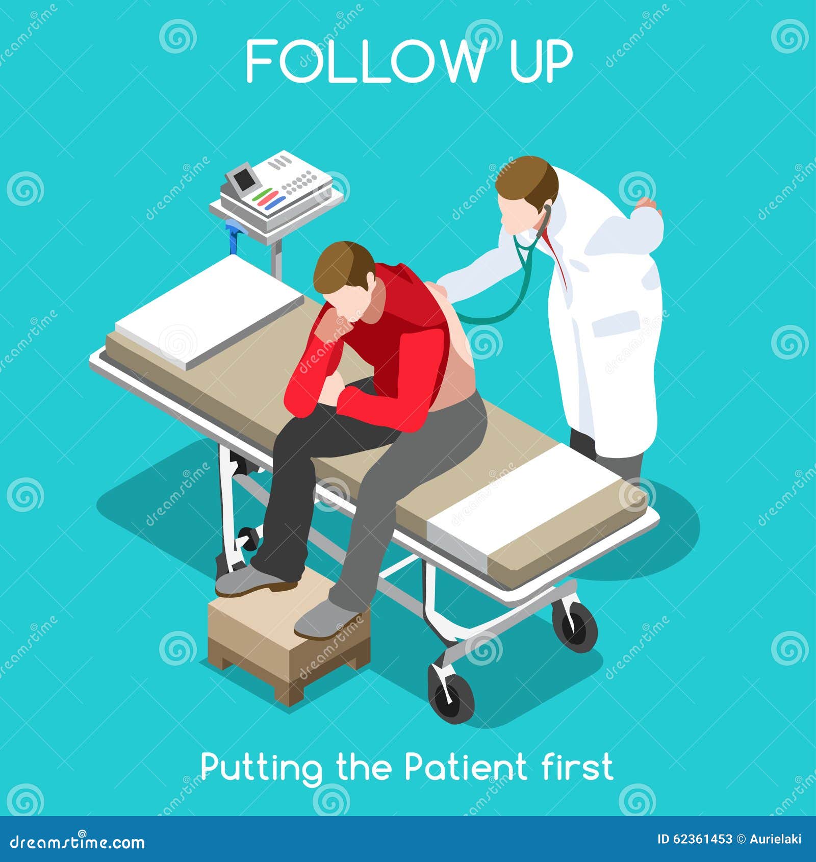 Personas del hospital 15 isométricas. Continuación de la clínica Visita de la auscultación de Patien Ayuda de la enfermedad en el hospital Varón adulto con la enfermedad de Medical Staff Diagnosing del médico NUEVA gente plana brillante del vector de la paleta 3D