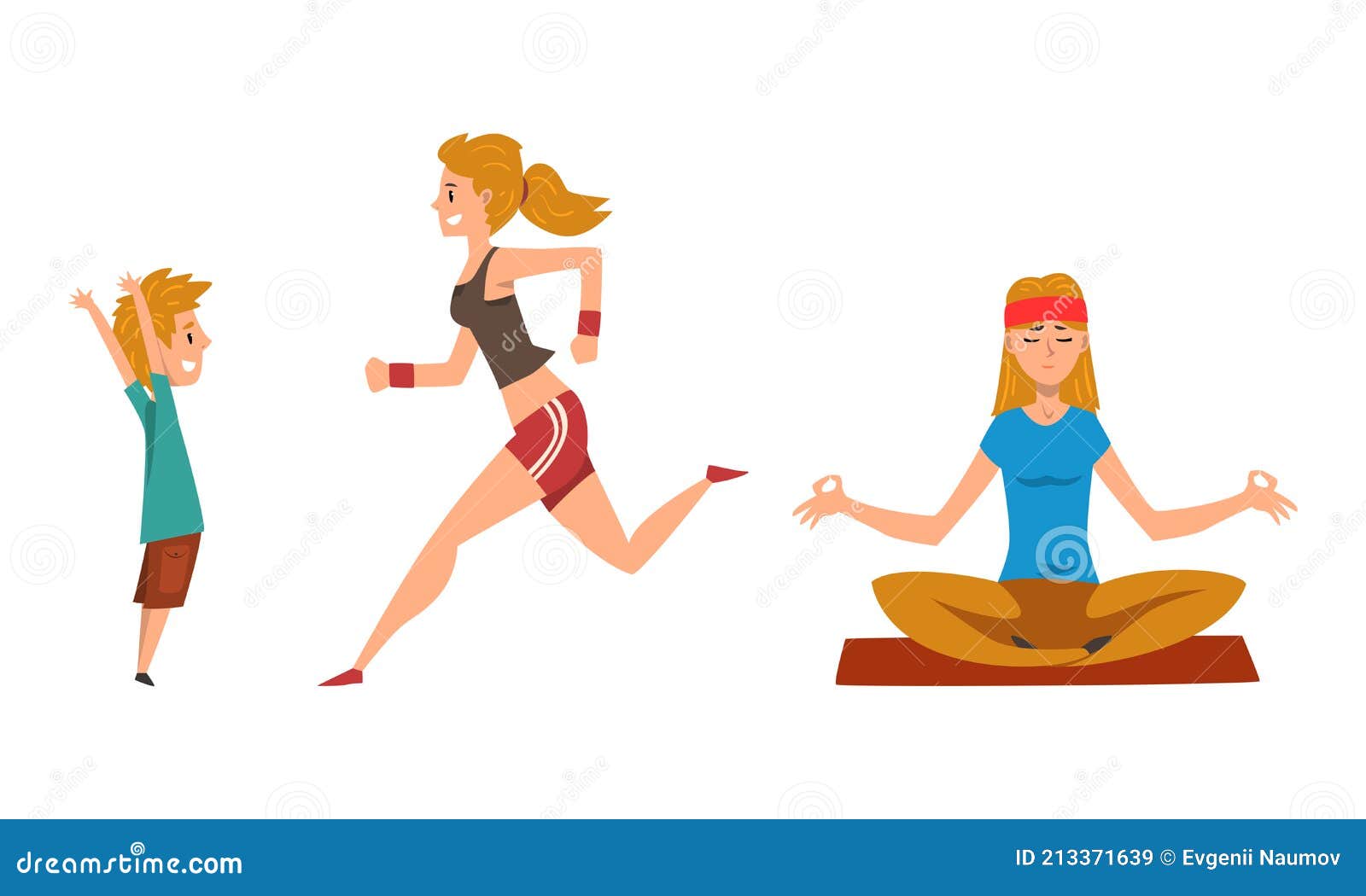 Personas Haciendo Deportes Conjunto Mujeres Jogging Y Practicar Yoga Chico Haciendo  Ejercicio De Fitness Dibujos Animados Vector I Ilustración del Vector -  Ilustración de joven, humano: 213371639