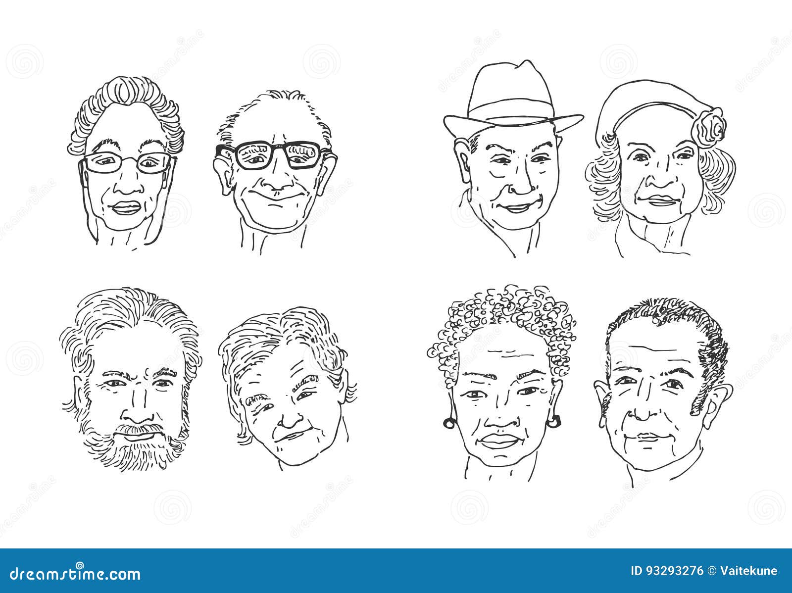 Personas Mayores Del Dibujo De Las Caras Stock de ilustración - Ilustración  de envejecido, persona: 93293276