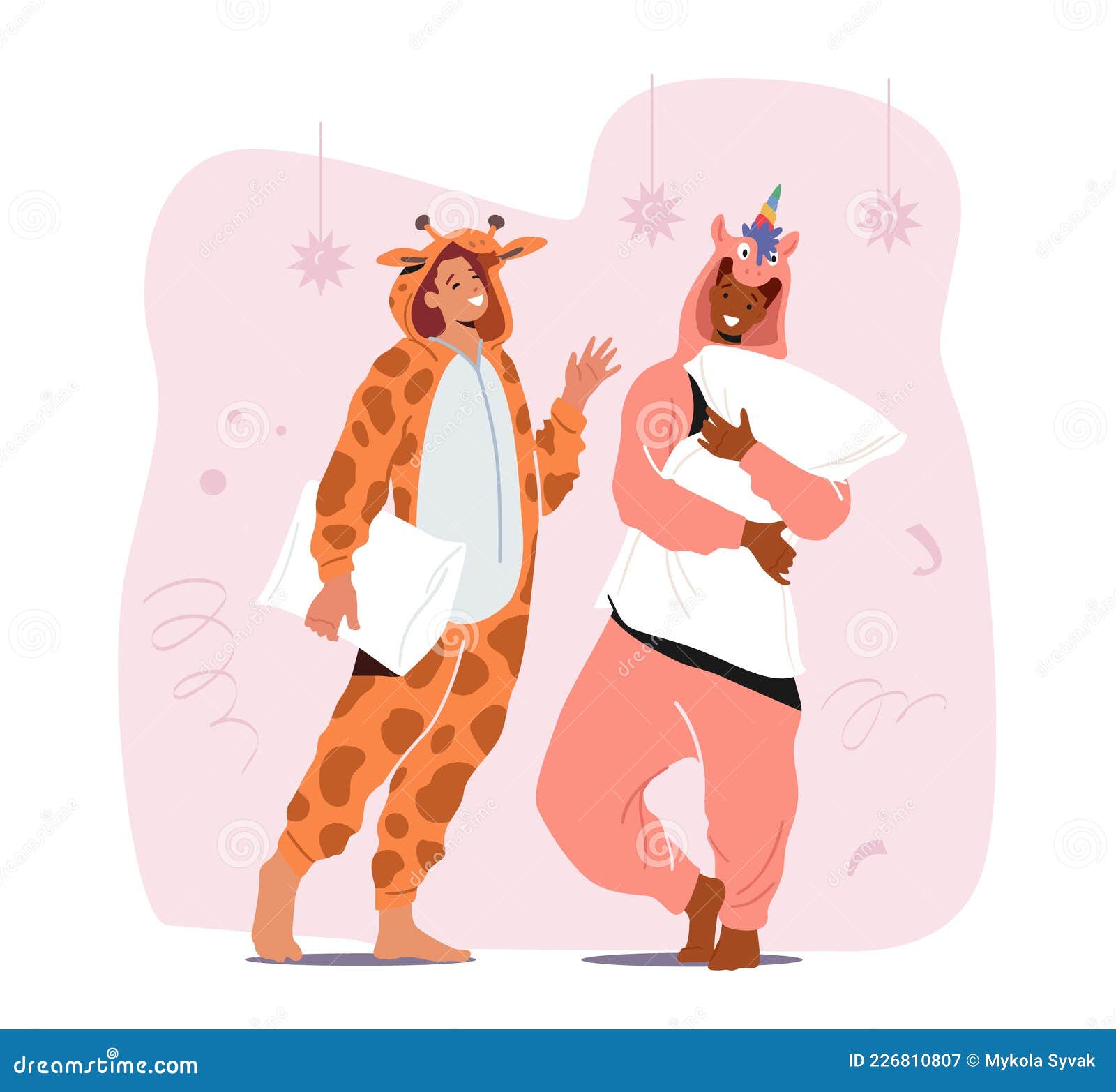 Persone in Pigiama Di Kigurumi Giovane E Donna Che Indossano Costumi Di  Animali Unicorn E Giraffa. Danza E Divertimento Degli Adol Illustrazione  Vettoriale - Illustrazione di costume, domestico: 226810807