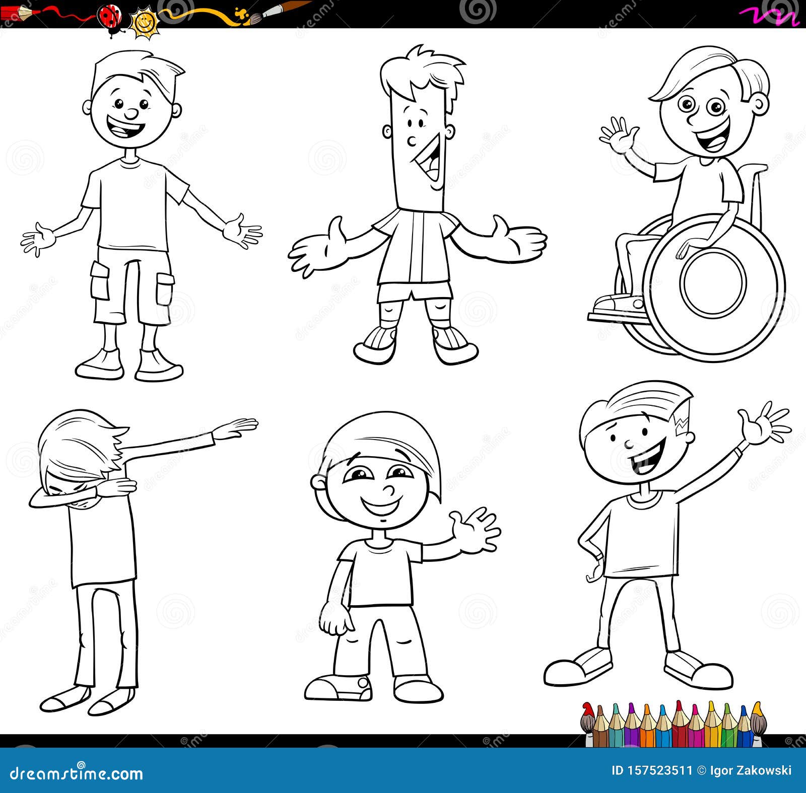Dessin Coloriage Droit De L enfance Personnage D'enfant Ou D'adolescent Défini Dans Un Livre De Coloriage Illustration de Vecteur - Illustration du école, livre: 157523511