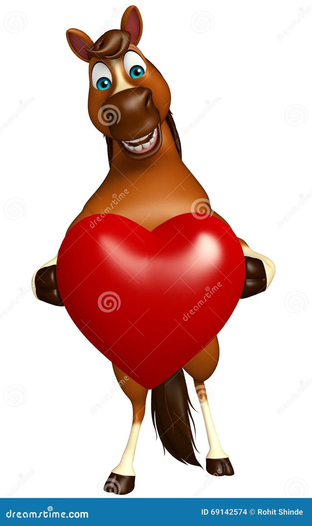 Personnage de dessin animé de cheval avec le coeur