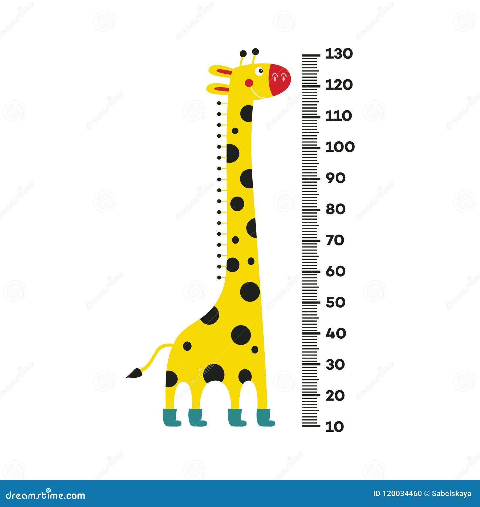 Personnage De Dessin Anime De Girafe Avec Le Long Cou Dans Les Bottes Se Tenant A Cote De L Echelle De 10 A 130 Centimetres Illustration De Vecteur Illustration Du Taille Initialisation 120034460