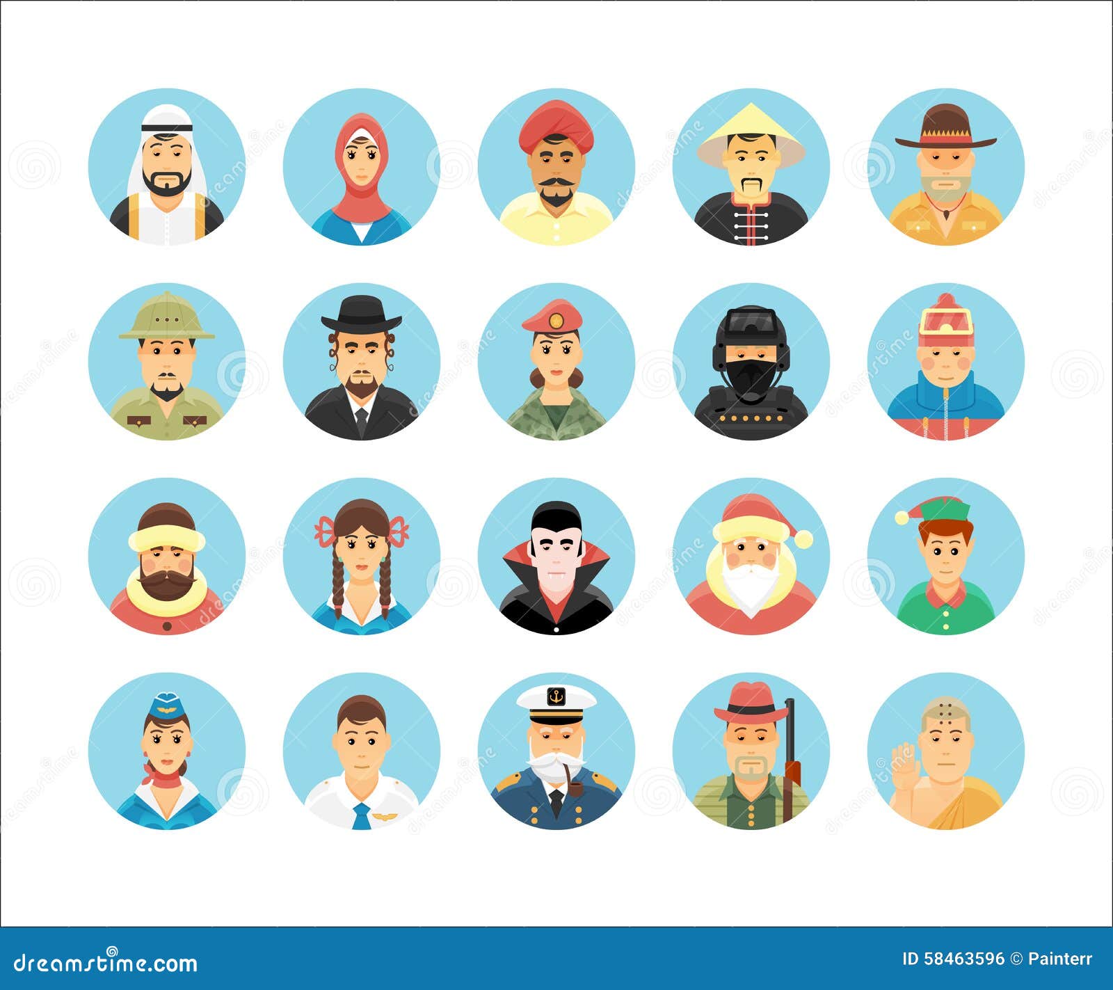 persons icons collection. icons set illustrating people occupations, lifestyles, nations.