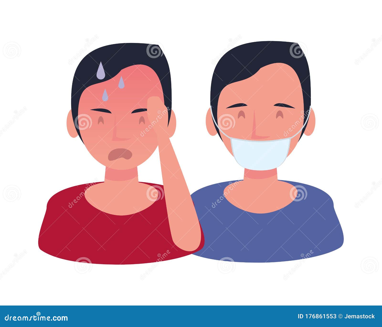 A Set Of Characters With The Symptoms Of The Common Cold Cough, Sore