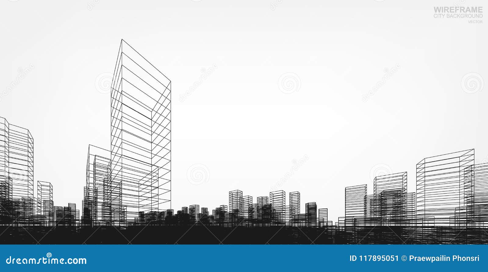 Download Perspective 3D Render Of Building Wireframe. Vector. Stock ...