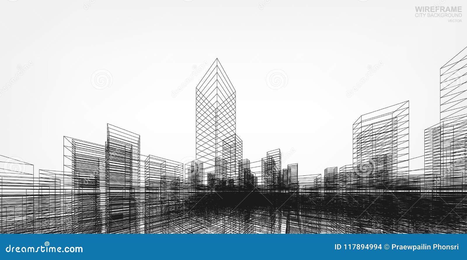 Download Perspective 3D Render Of Building Wireframe. Vector. Stock ...