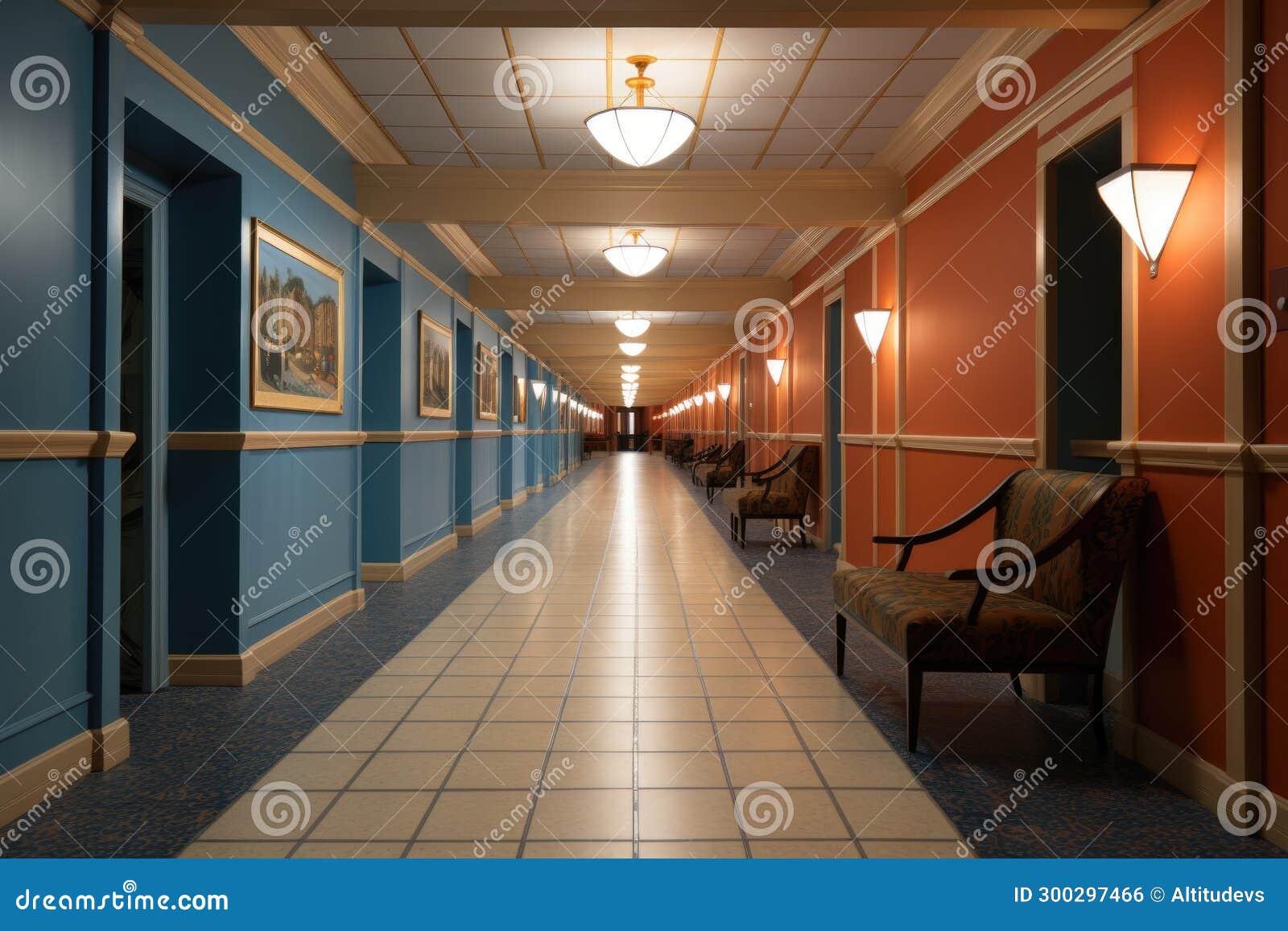 Perspective Shot of a Long Corridor Leading from the Reception Area Stock Photo Image of