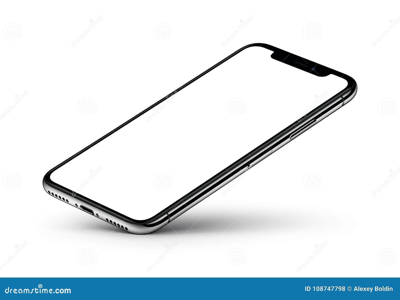 iphone x. perspective view smartphone mockup with blank screen rests on one corner