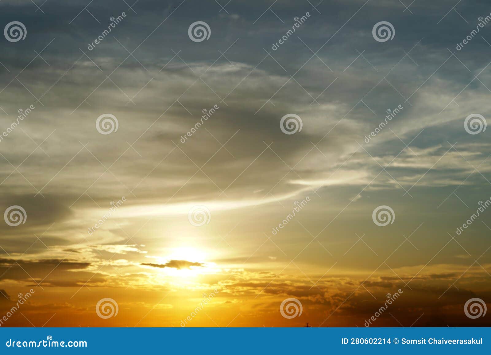 The Perspective of Sunset with Clouds in the Blue Sky Stock Photo